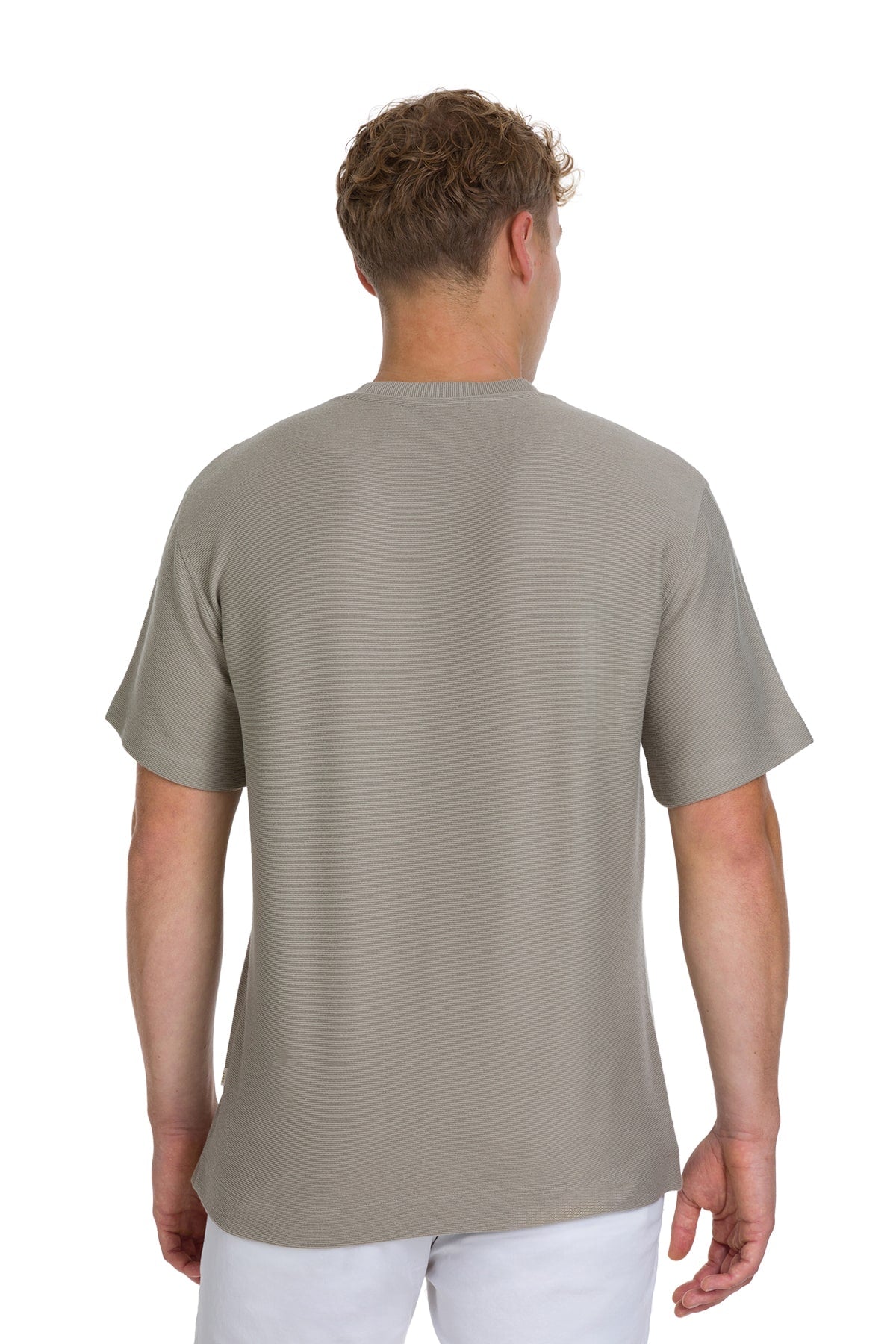 Regular Fit Jacquard Khaki Crewneck T-Shirt - SAYKI