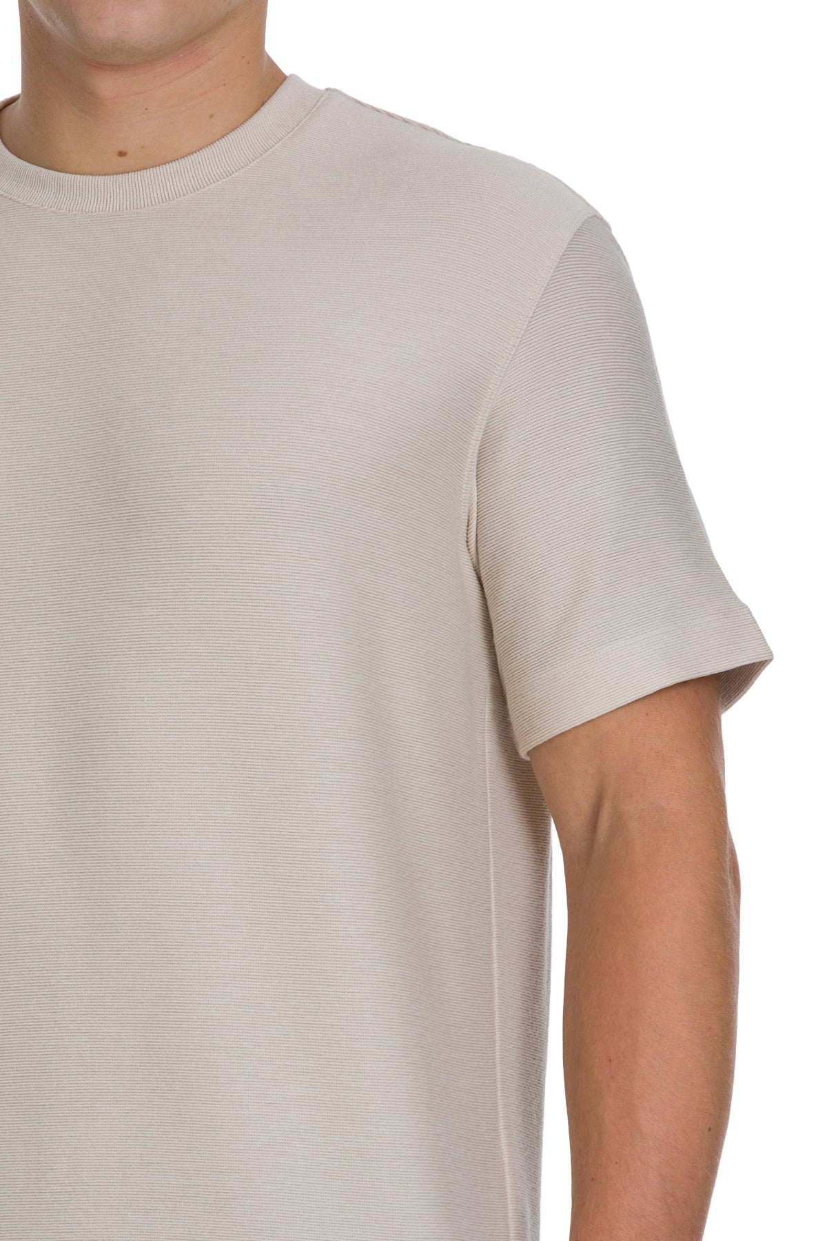 Regular Fit Jacquard Linen-Tone Crewneck T-Shirt - SAYKI