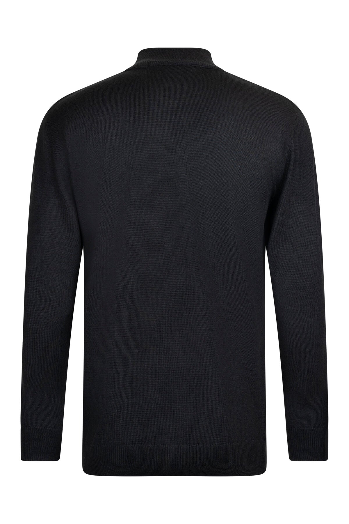 Regular Fit Jacquard Wool Blend Black Mockneck Sweater
