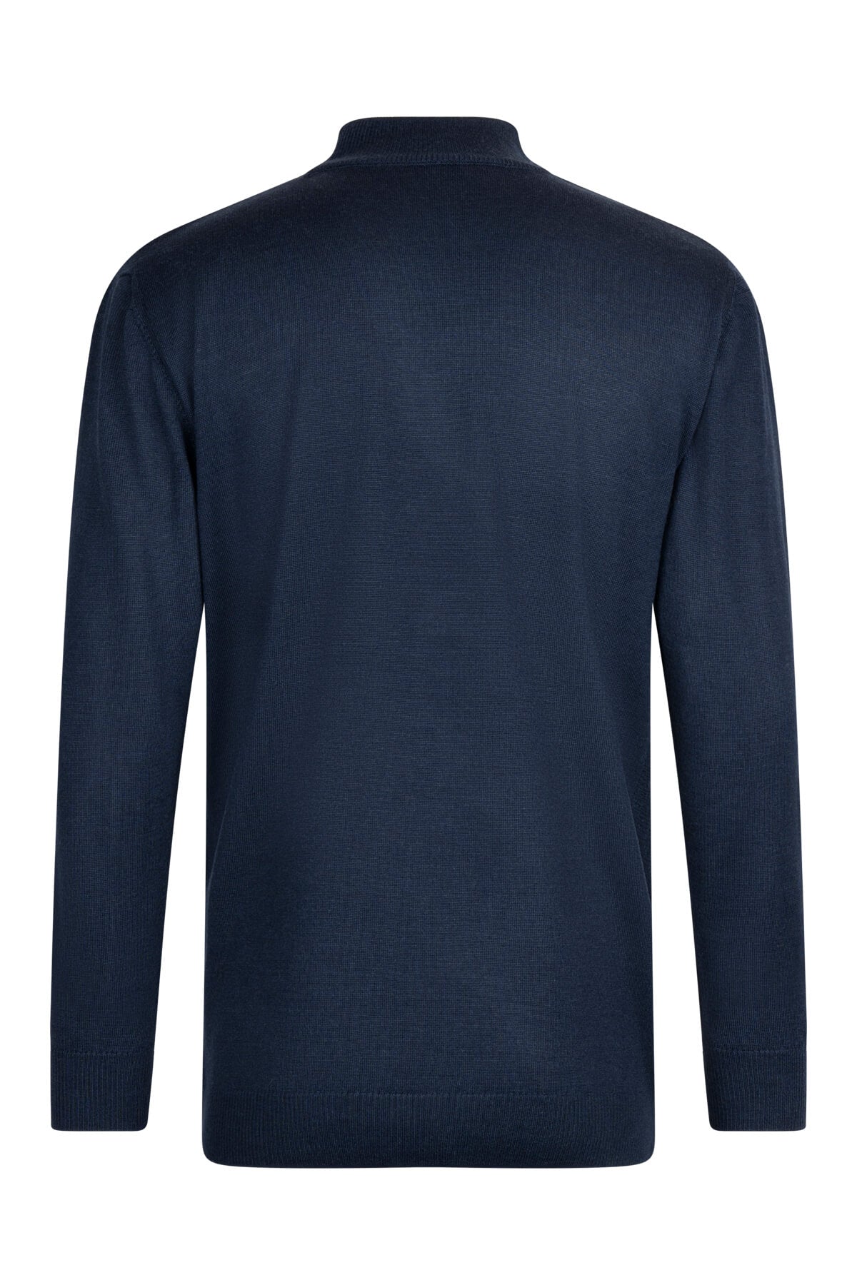 Regular Fit Jacquard Wool Blend Navy Mockneck Sweater