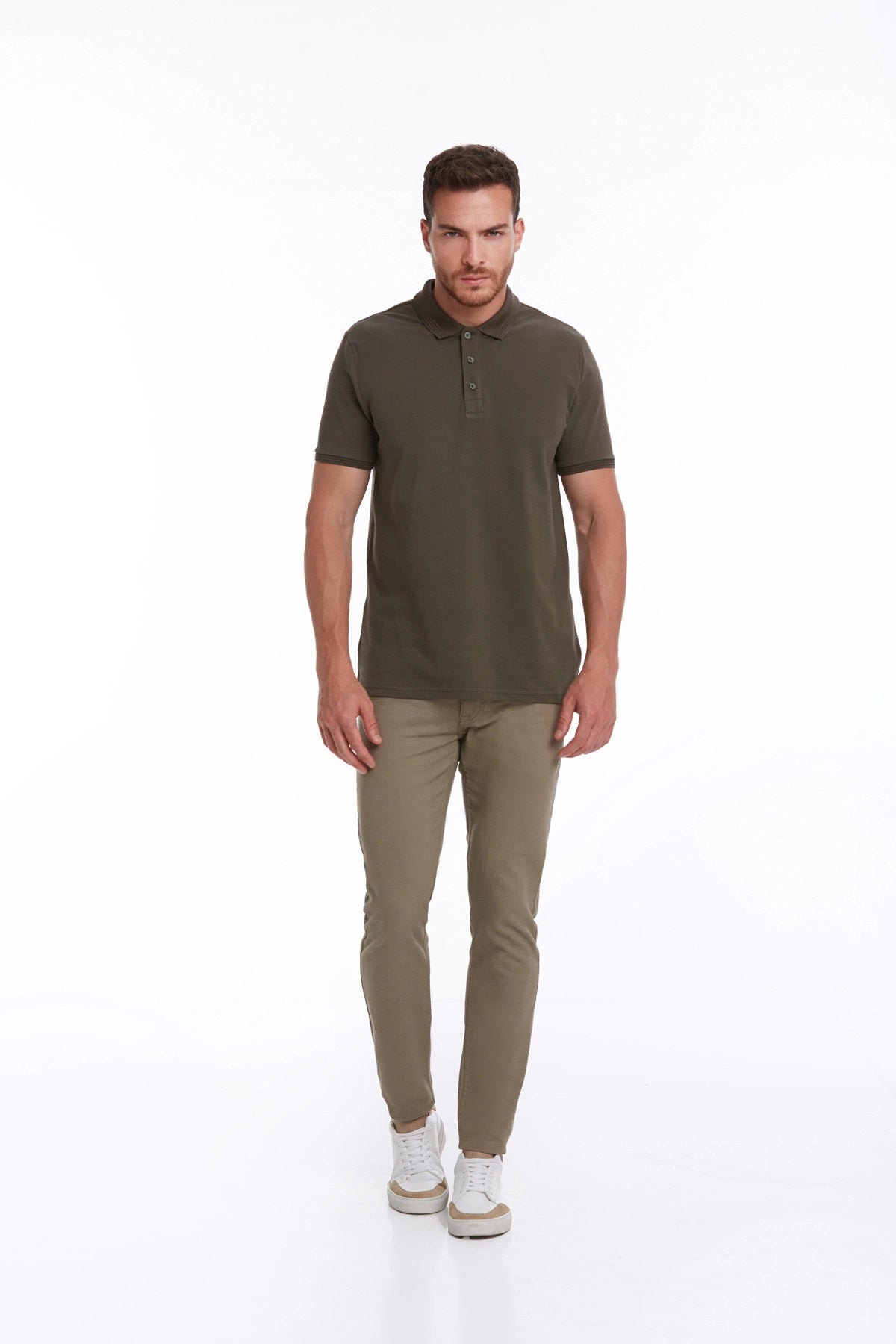 Regular Fit Khaki 100% Cotton Polo T-Shirt - SAYKI