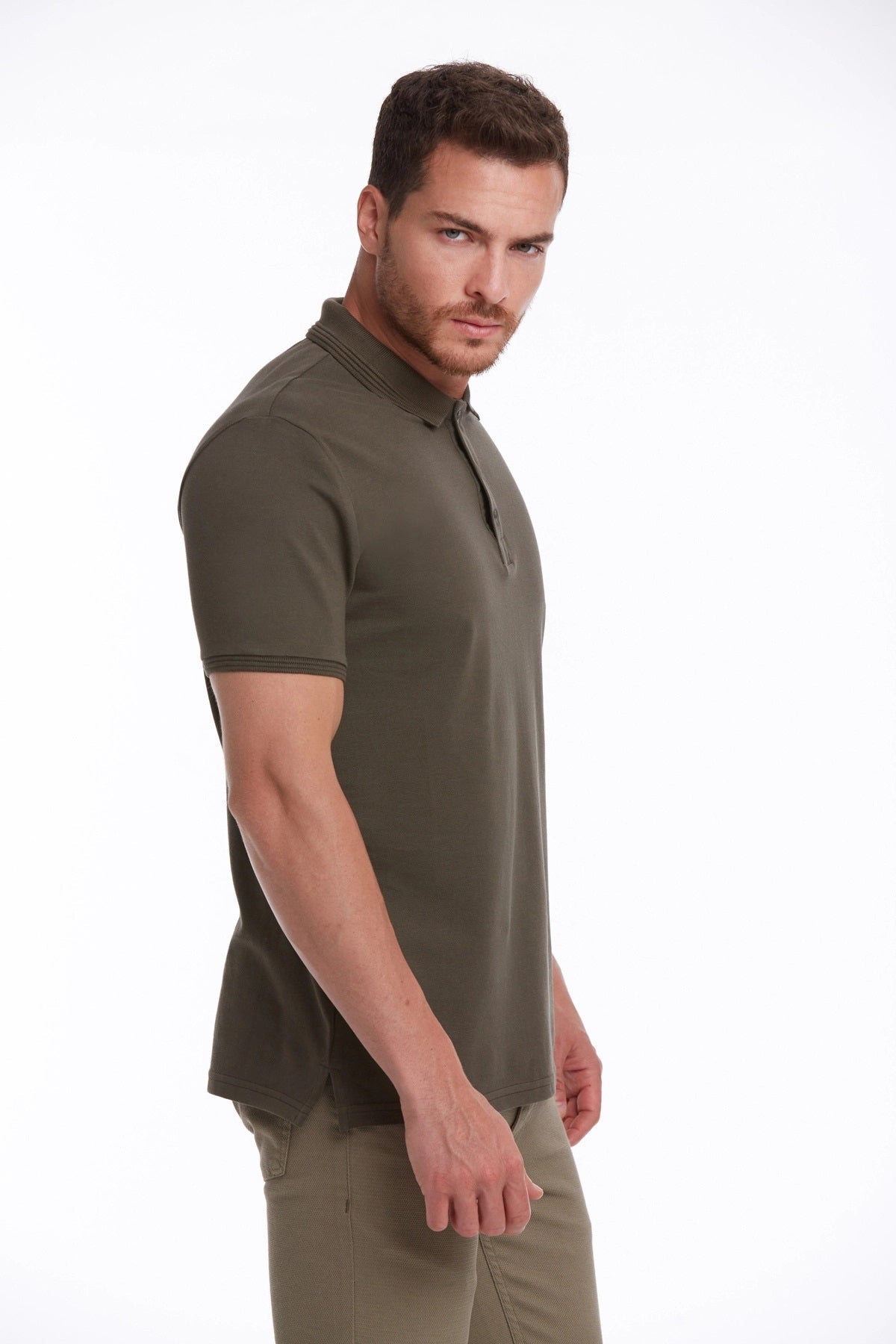 Regular Fit Khaki 100% Cotton Polo T-Shirt - SAYKI