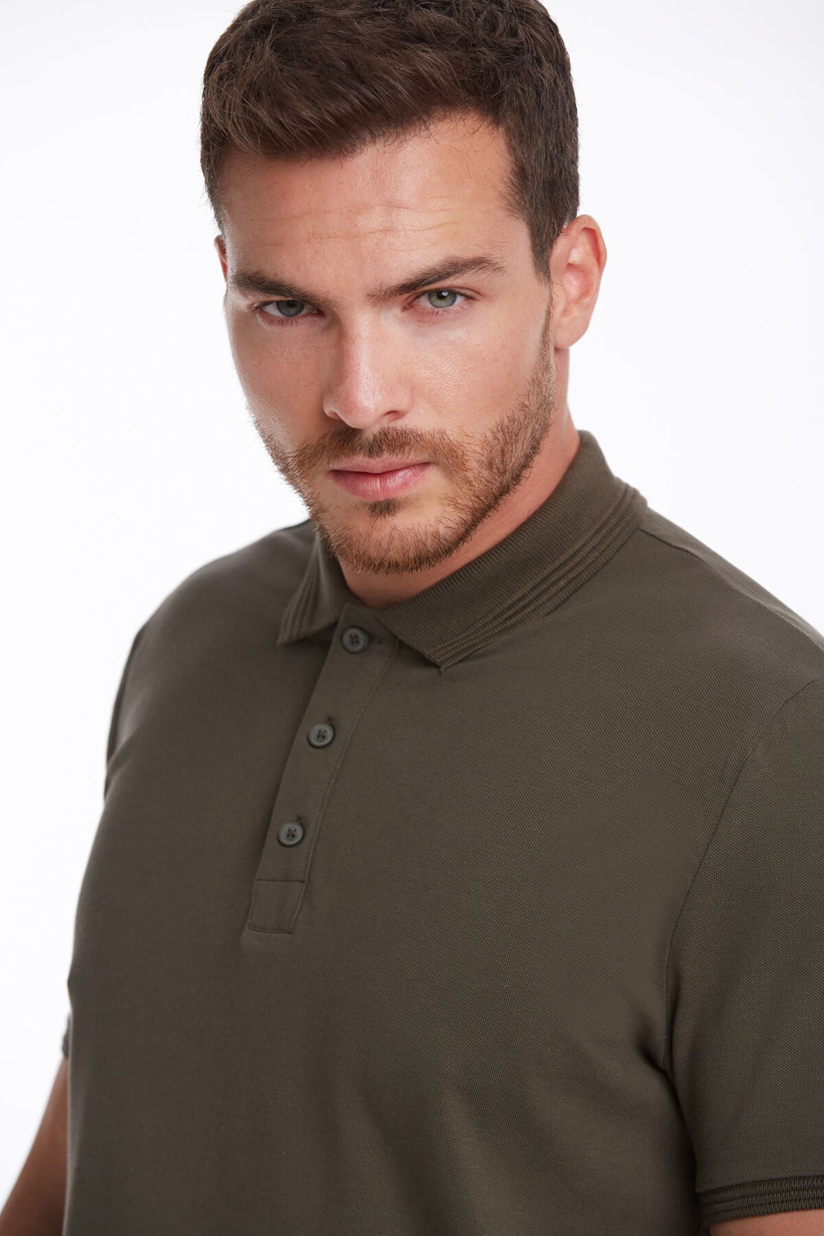 Regular Fit Khaki 100% Cotton Polo T-Shirt - SAYKI