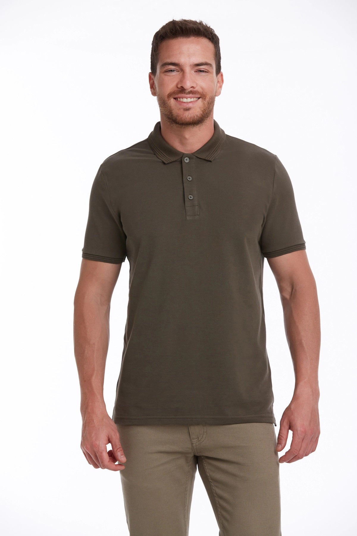 Regular Fit Khaki 100% Cotton Polo T-Shirt - SAYKI