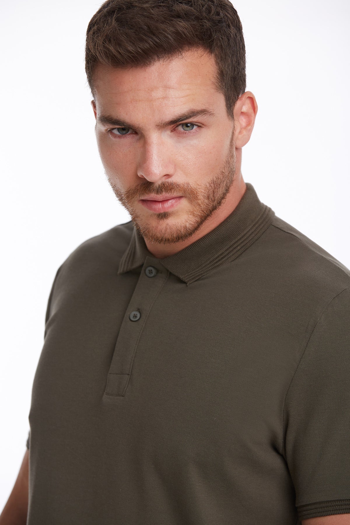 Regular Fit Khaki 100% Cotton Polo T-Shirt - SAYKI