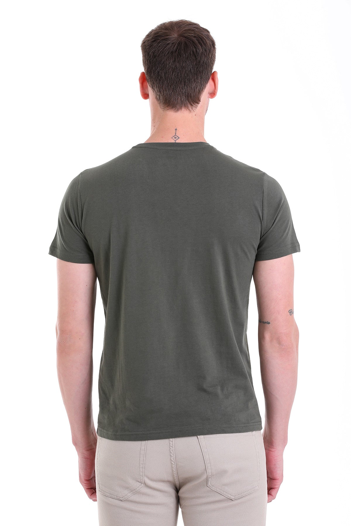 Regular Fit Khaki Basic Cotton Crew Neck T-Shirt - SAYKI