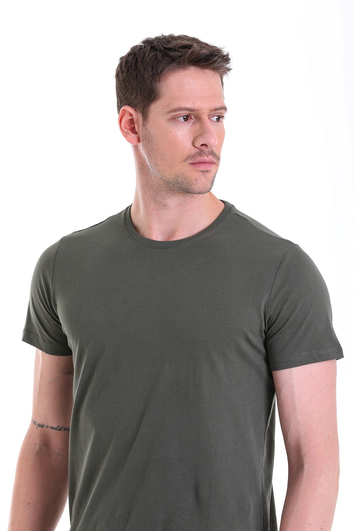 Regular Fit Khaki Basic Cotton Crew Neck T-Shirt - SAYKI