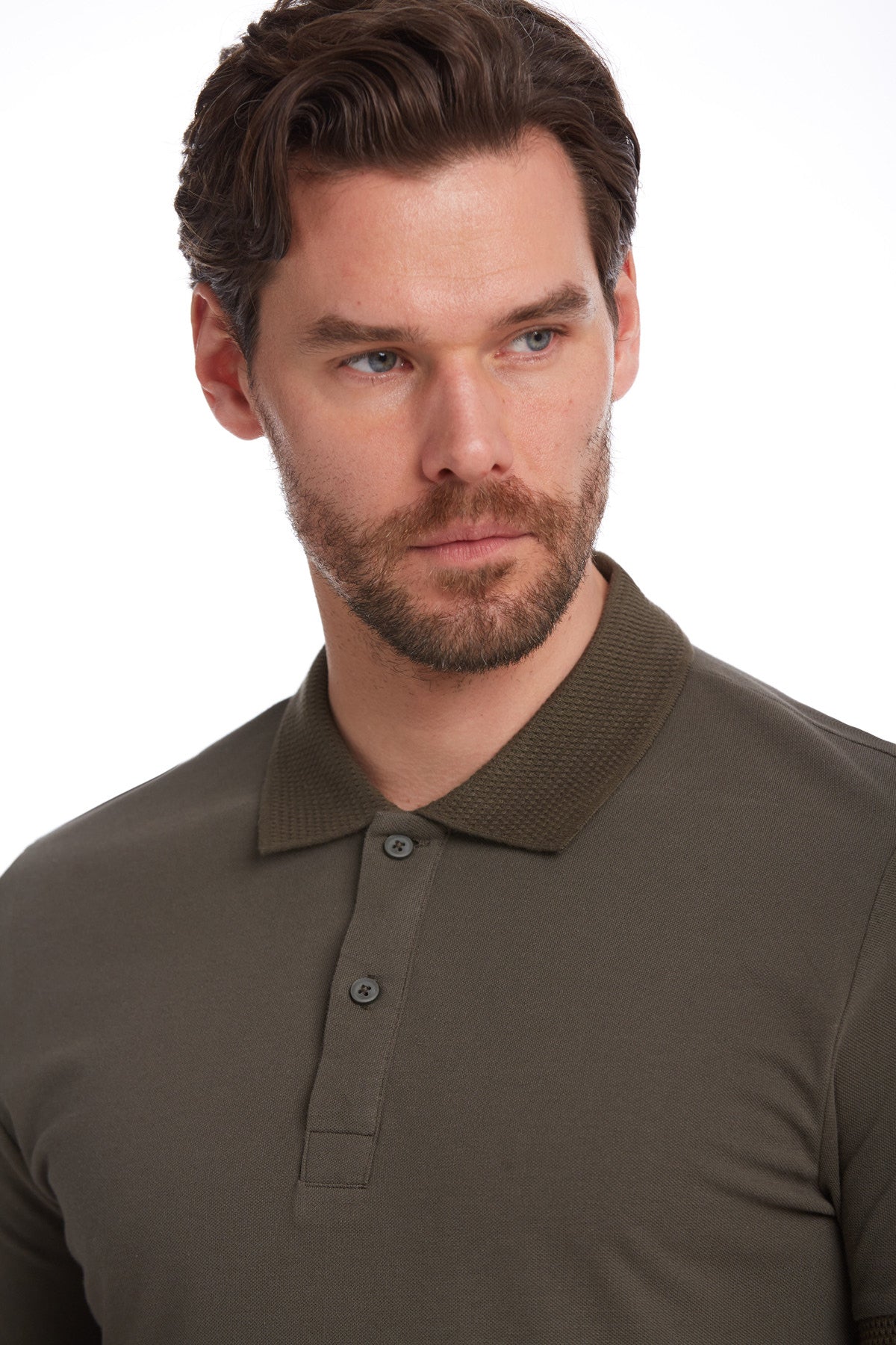 Regular Fit Khaki Basic Cotton Polo T-Shirt - SAYKI