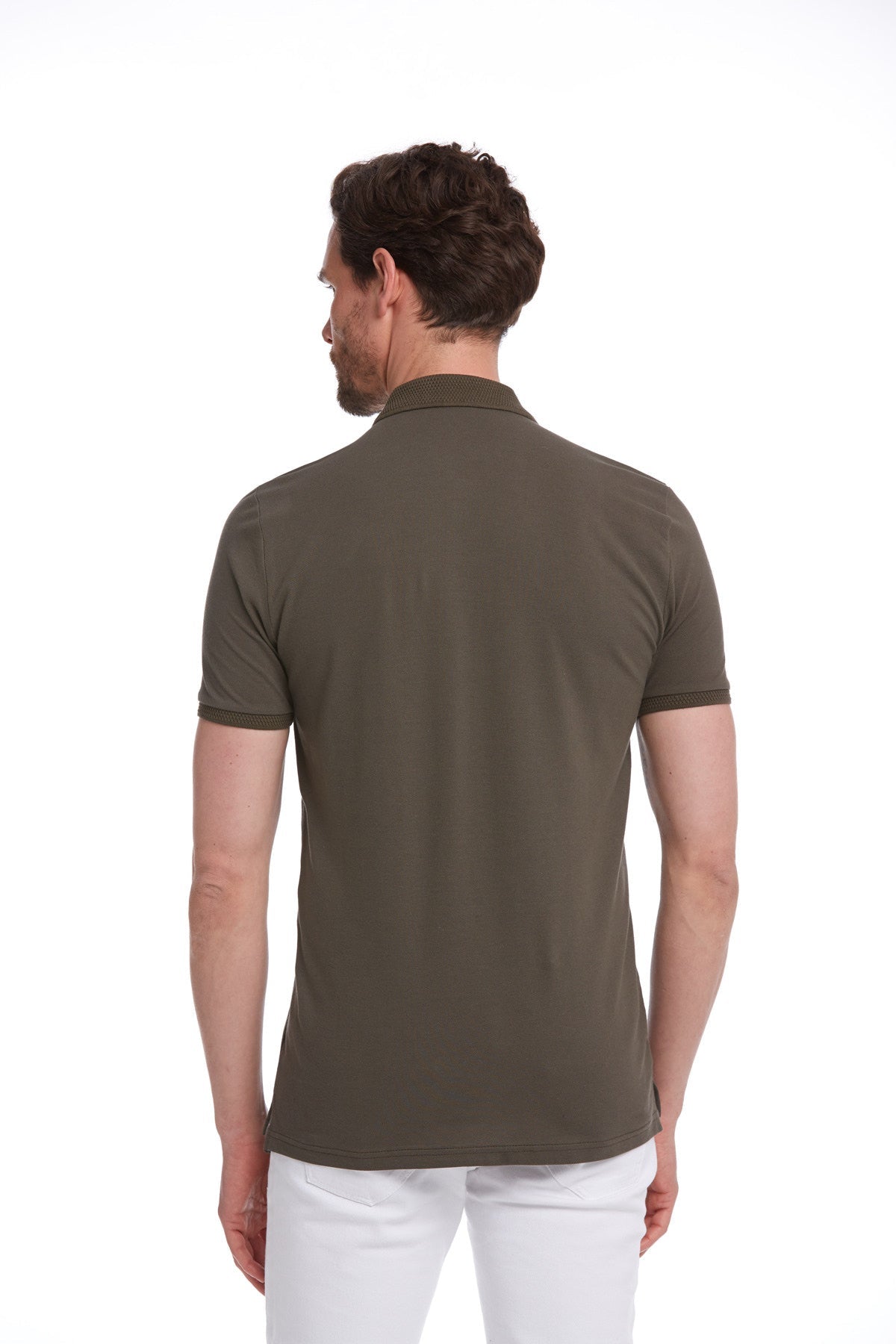 Regular Fit Khaki Basic Cotton Polo T-Shirt - SAYKI