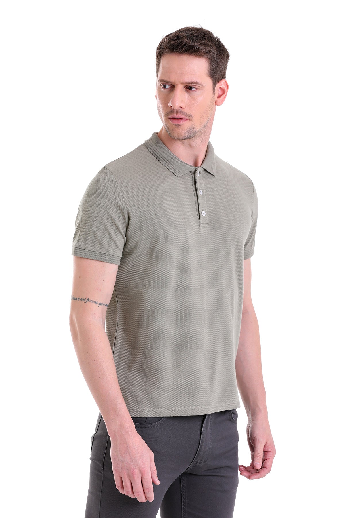 Regular Fit Khaki Cotton Polo T-Shirt - SAYKI