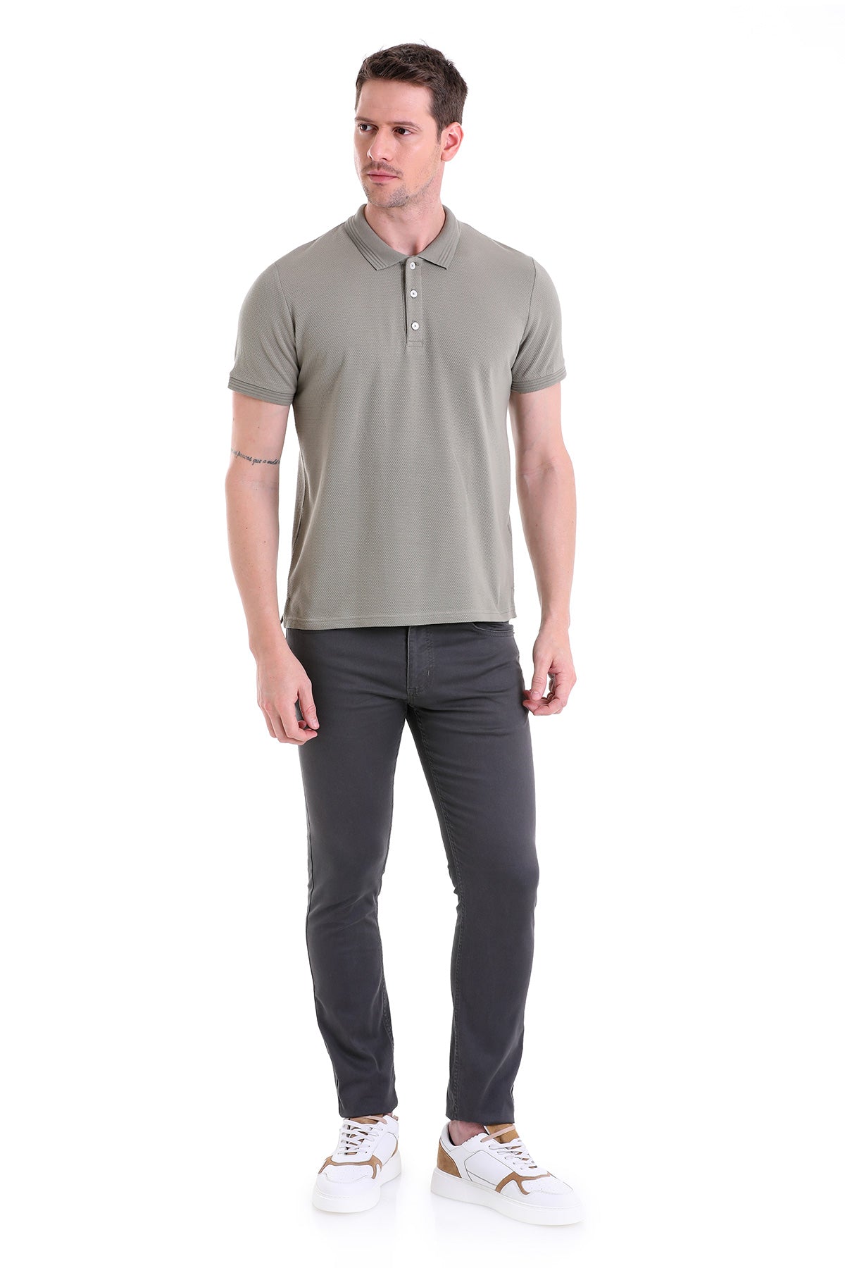 Regular Fit Khaki Cotton Polo T-Shirt - SAYKI