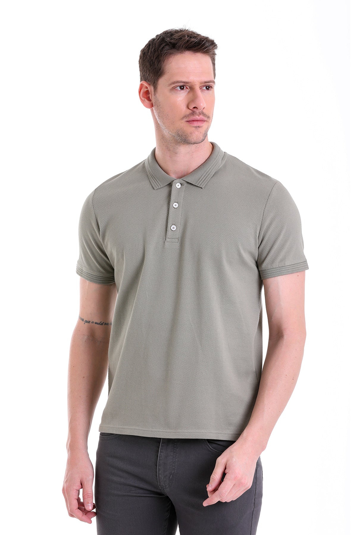 Regular Fit Khaki Cotton Polo T-Shirt - SAYKI