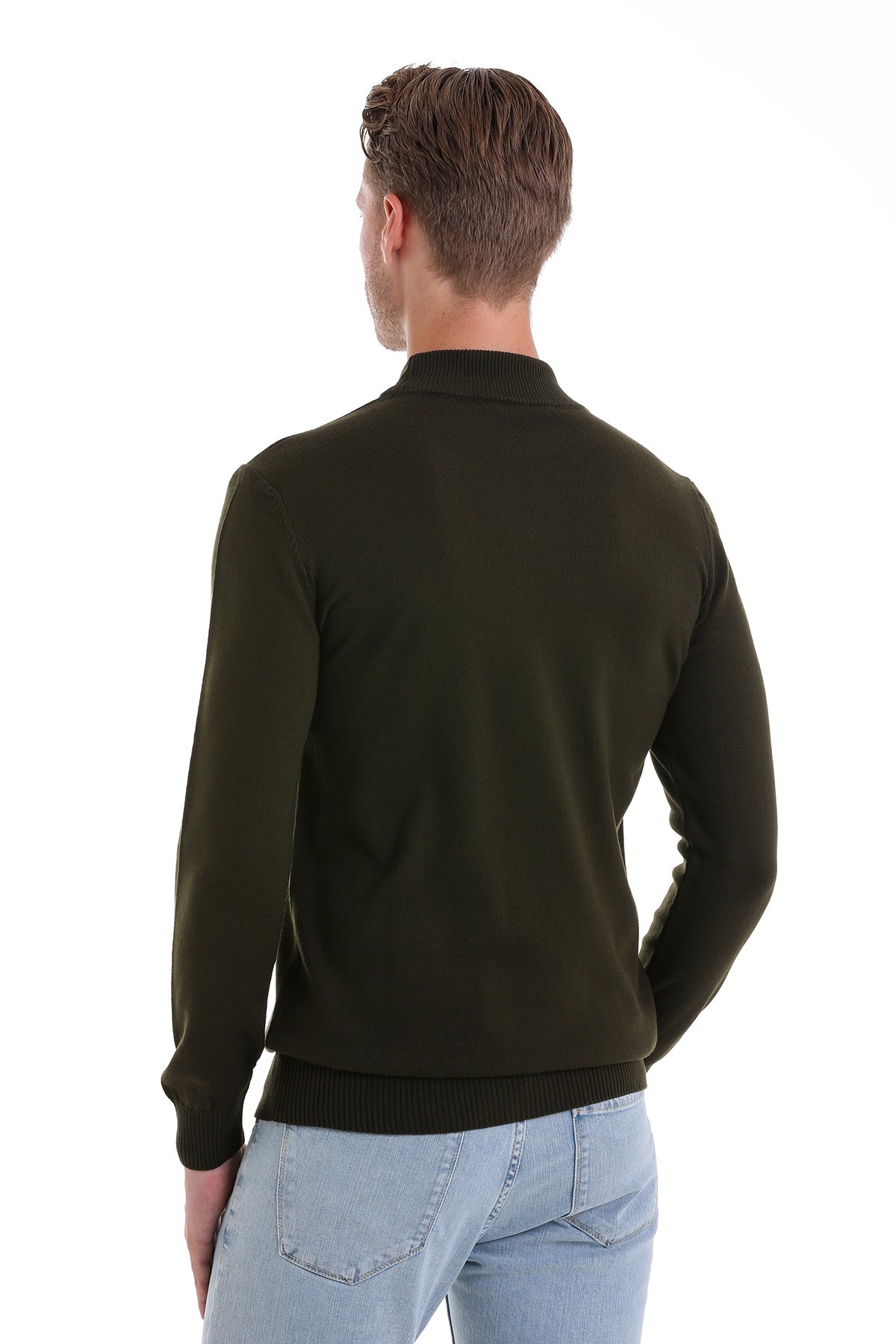 Regular Fit Khaki Mock Neck Sweater - SAYKI