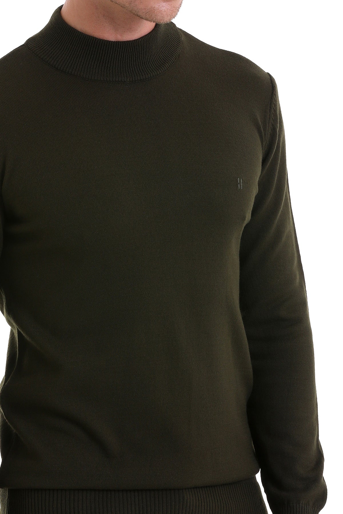 Regular Fit Khaki Mock Neck Sweater - SAYKI