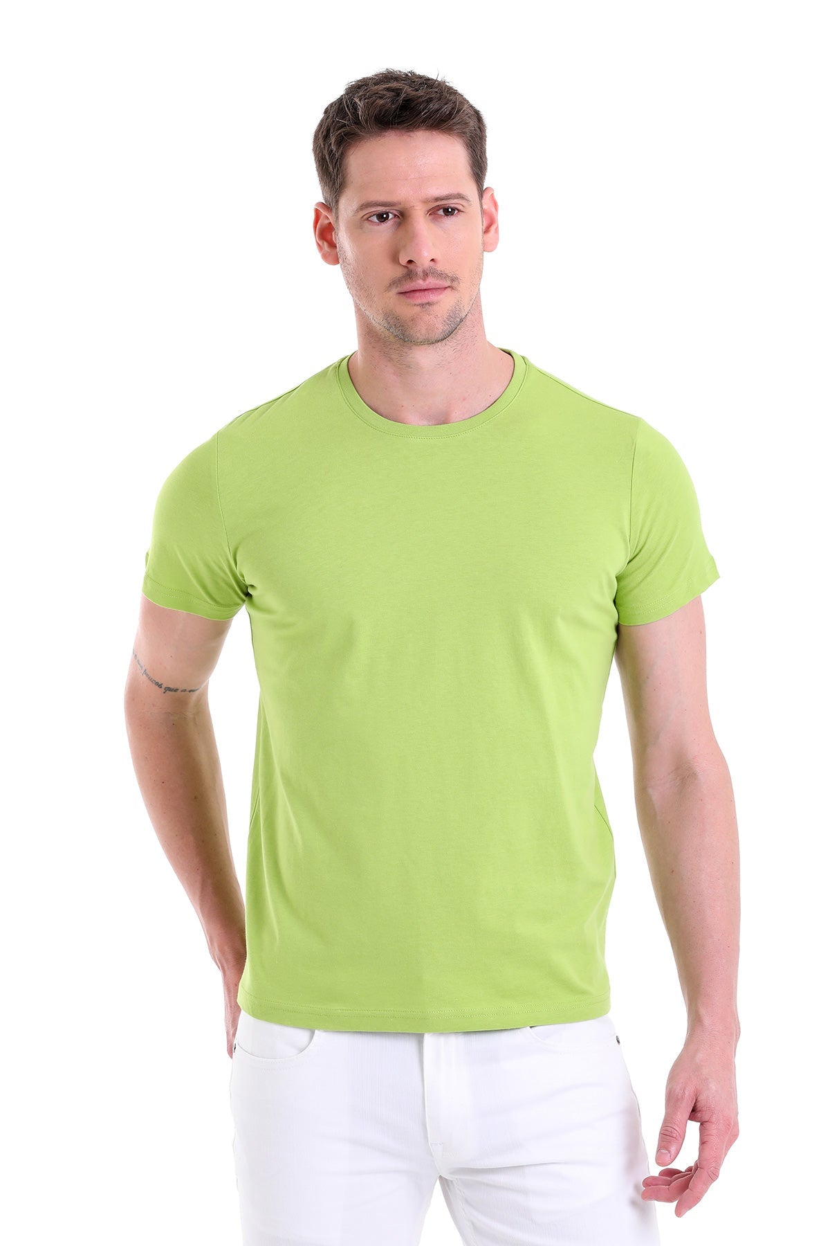 Regular Fit Kiwi Basic Cotton Crew Neck T-Shirt - SAYKI