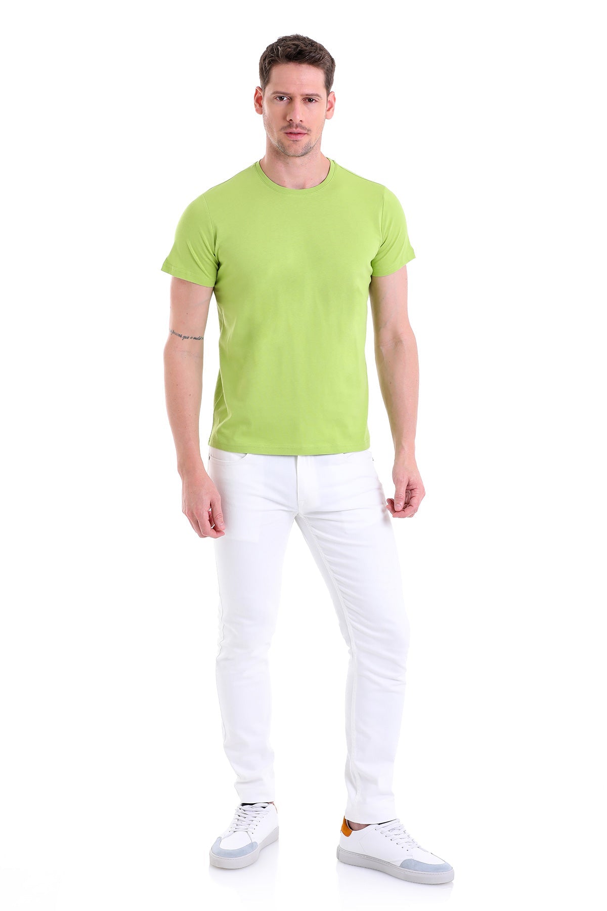 Regular Fit Kiwi Basic Cotton Crew Neck T-Shirt - SAYKI
