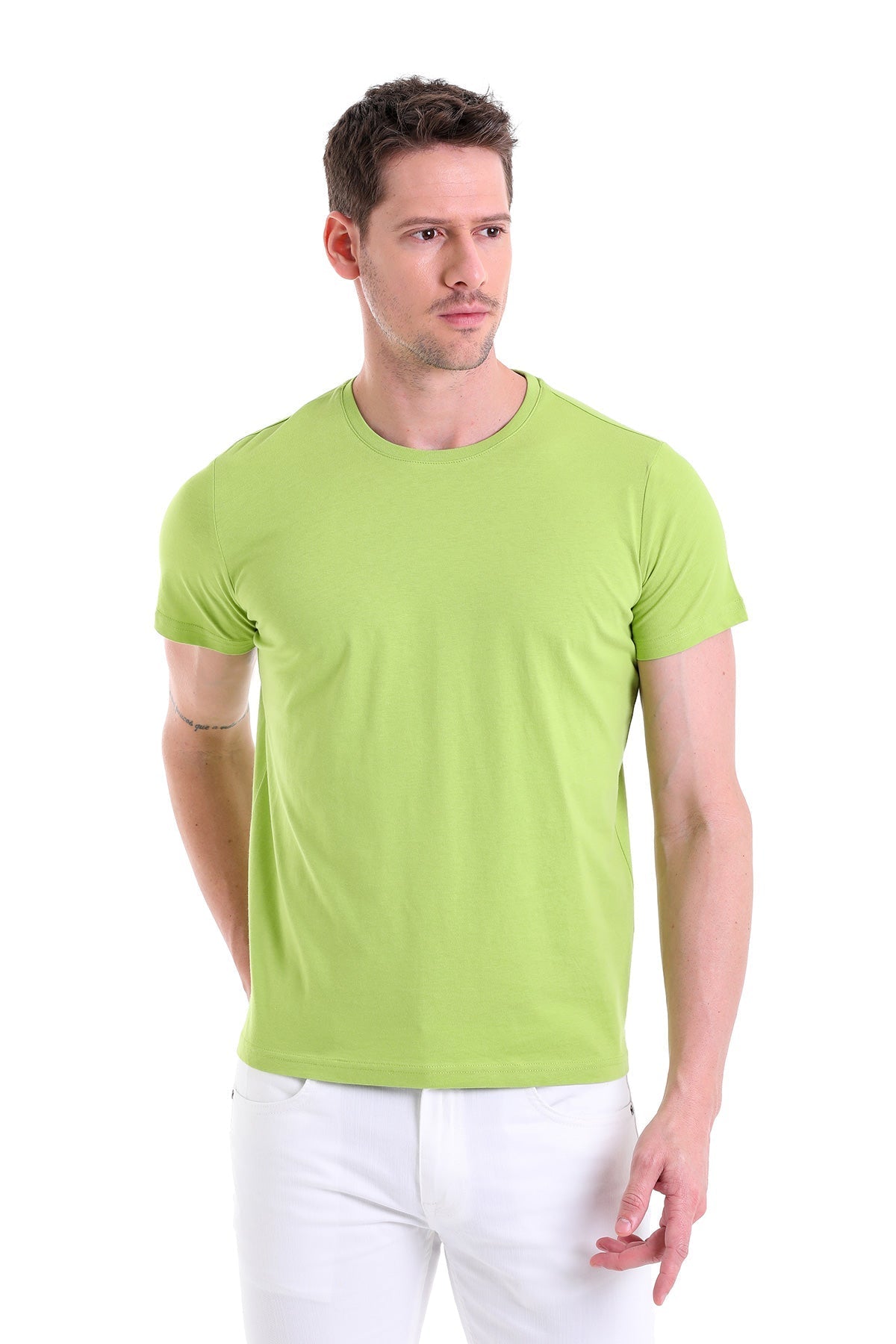 Regular Fit Kiwi Basic Cotton Crew Neck T-Shirt - SAYKI