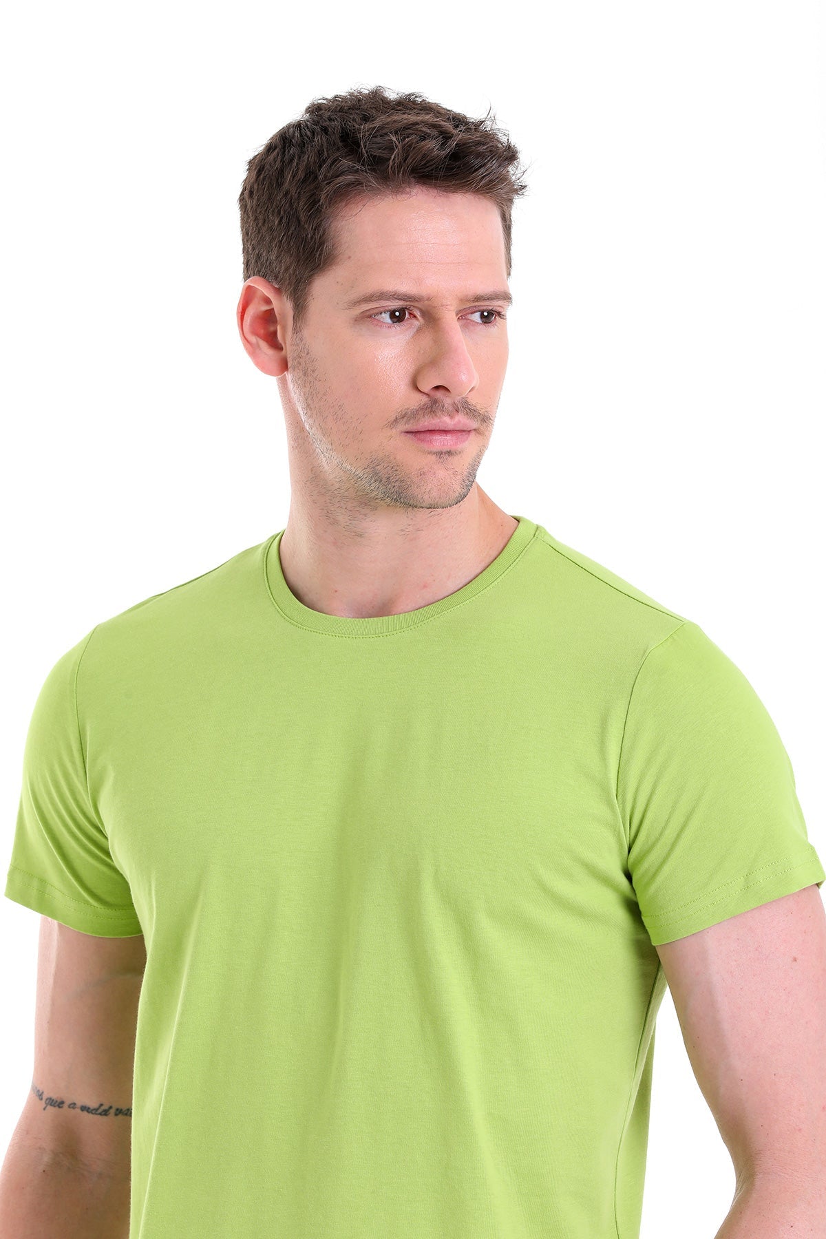 Regular Fit Kiwi Basic Cotton Crew Neck T-Shirt - SAYKI