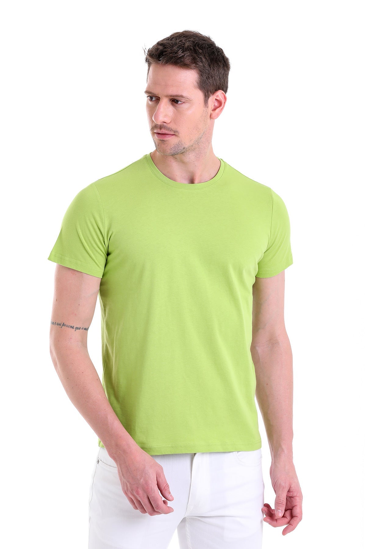 Regular Fit Kiwi Basic Cotton Crew Neck T-Shirt - SAYKI