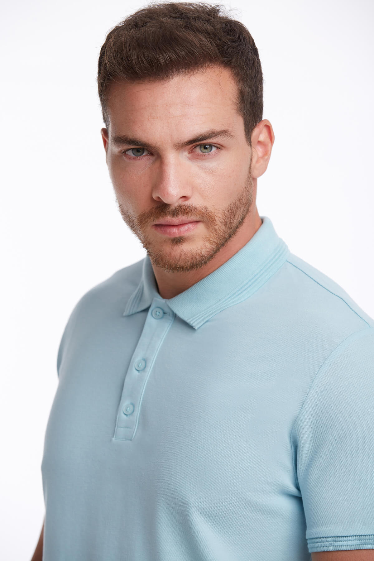 Regular Fit Light Blue 100% Cotton Polo T-Shirt - SAYKI