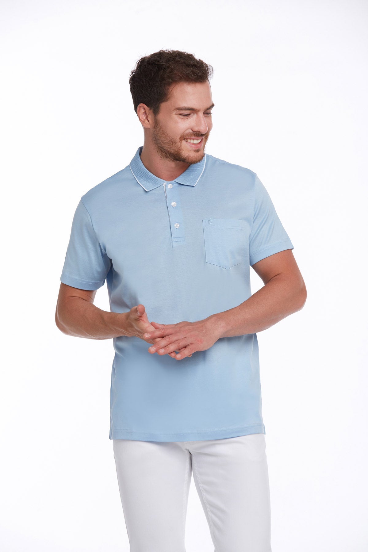 Regular Fit Light Blue 100% Cotton Polo T-Shirt - SAYKI