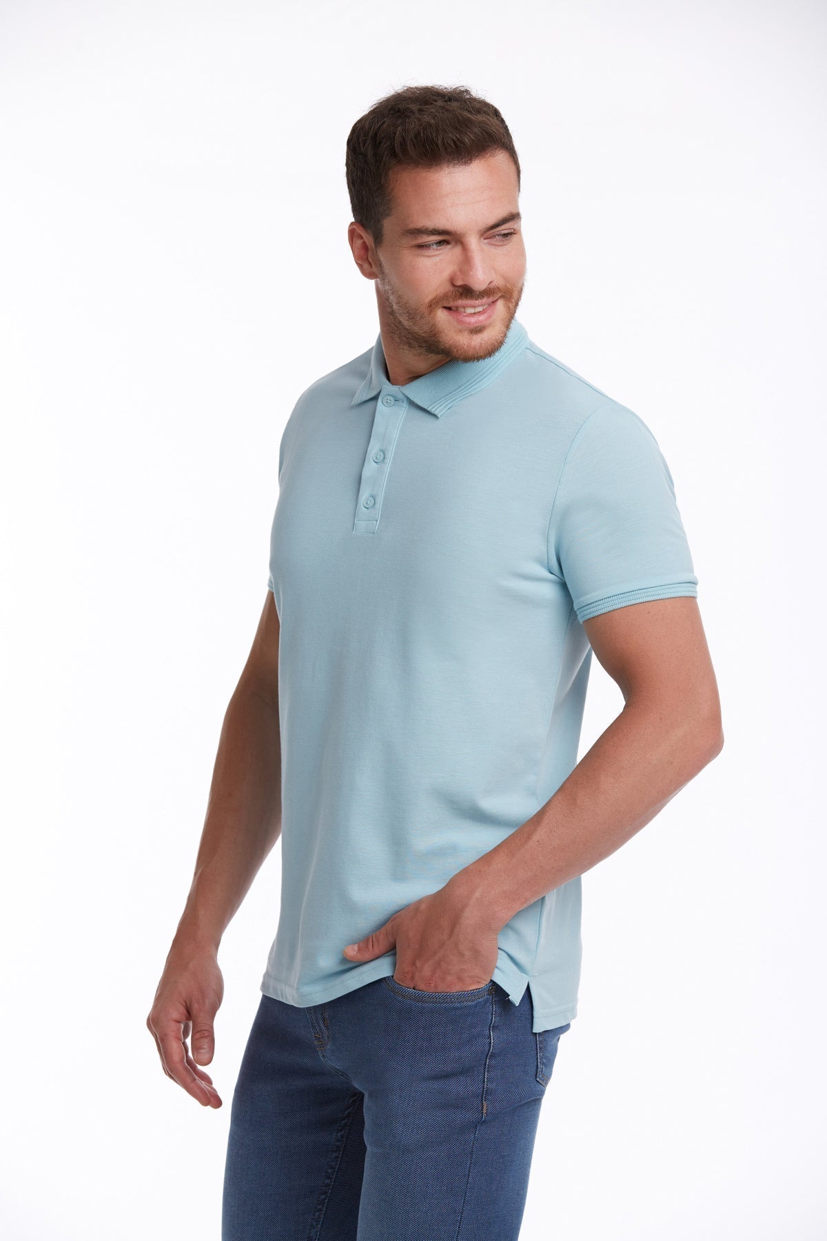 Regular Fit Light Blue 100% Cotton Polo T-Shirt - SAYKI