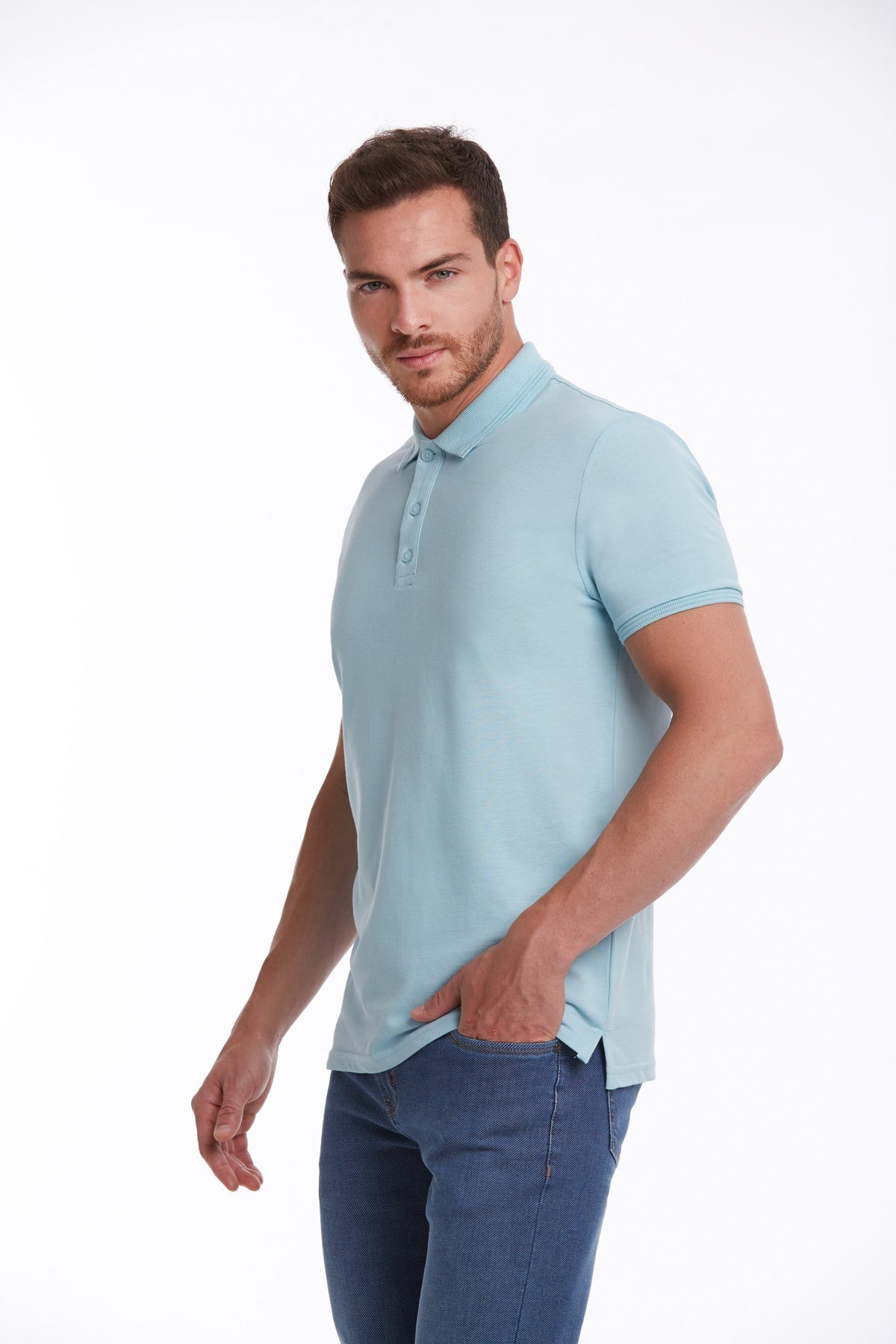 Regular Fit Light Blue 100% Cotton Polo T-Shirt - SAYKI