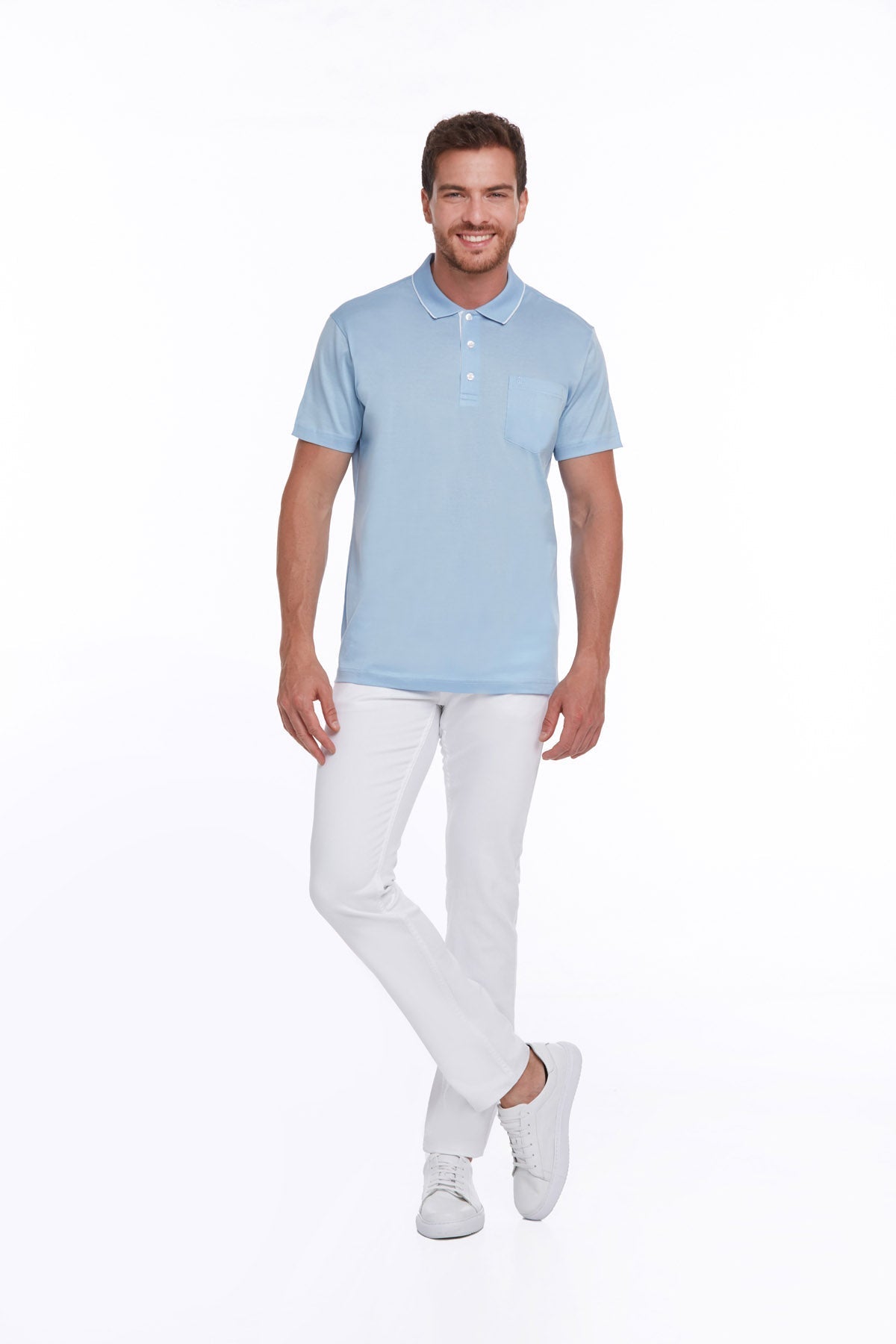 Regular Fit Light Blue 100% Cotton Polo T-Shirt - SAYKI