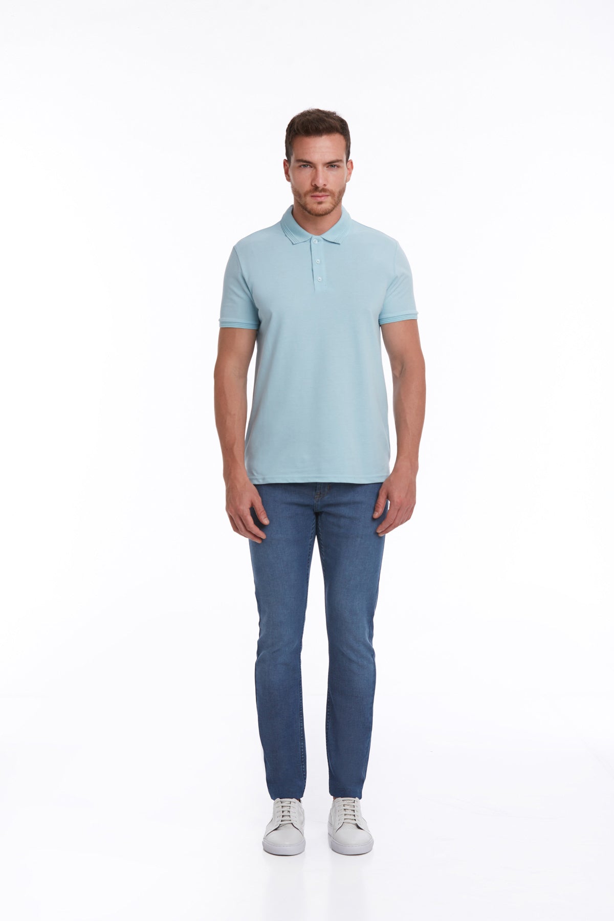 Regular Fit Light Blue 100% Cotton Polo T-Shirt - SAYKI