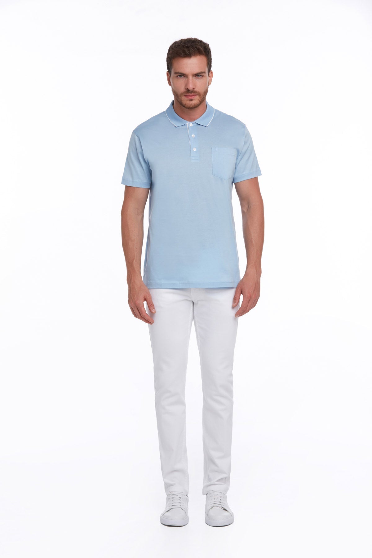 Regular Fit Light Blue 100% Cotton Polo T-Shirt - SAYKI
