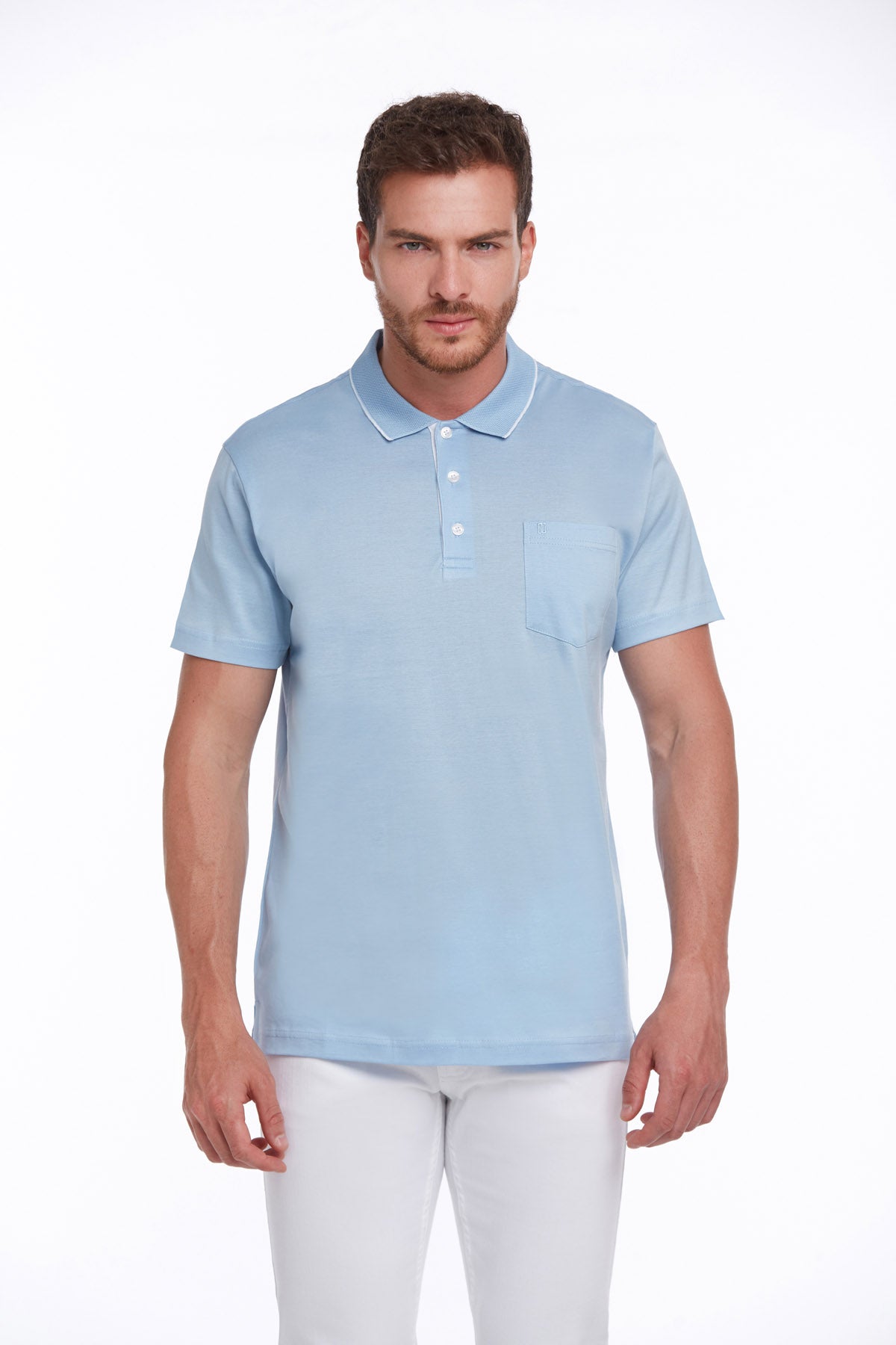 Regular Fit Light Blue 100% Cotton Polo T-Shirt - SAYKI