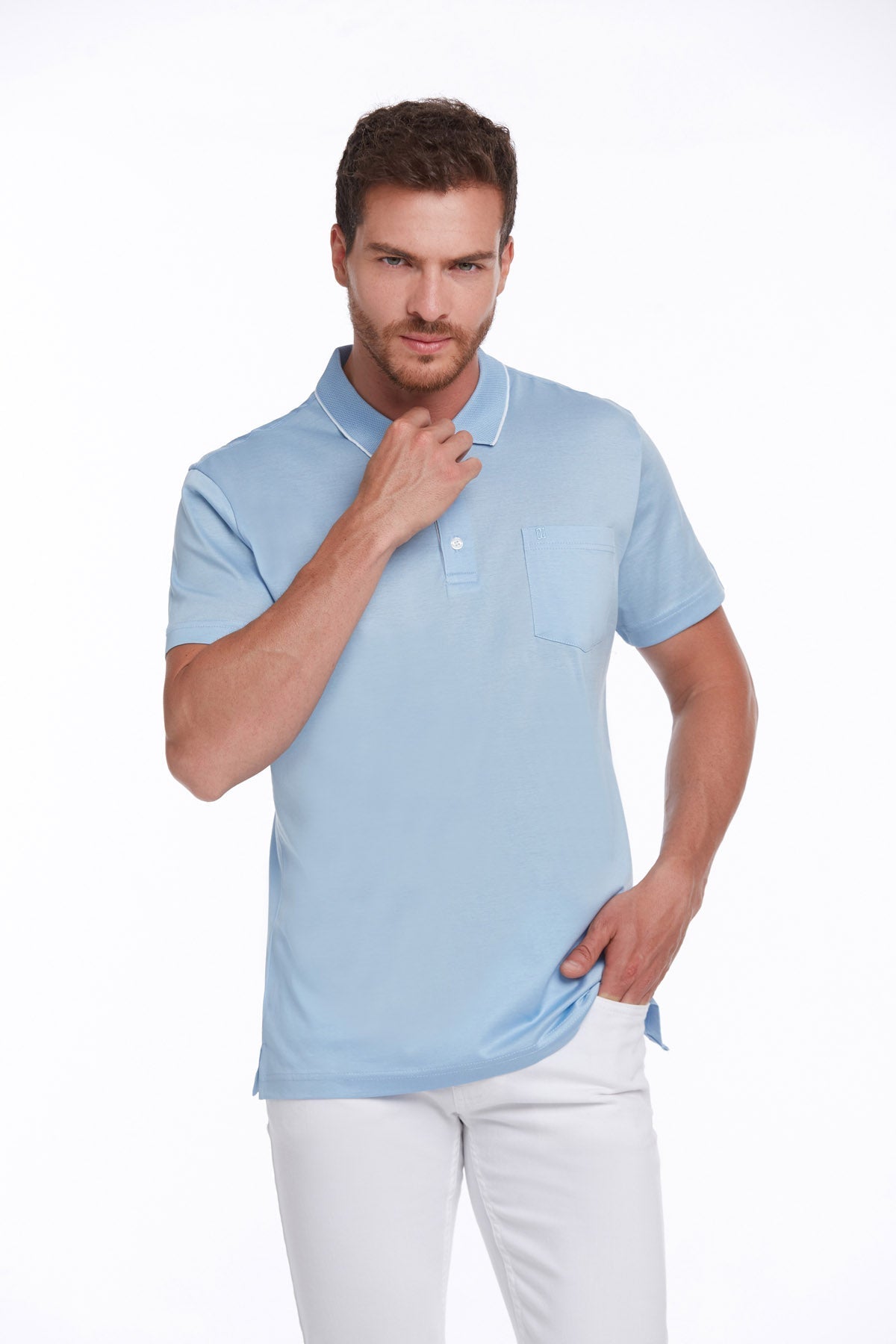 Regular Fit Light Blue 100% Cotton Polo T-Shirt - SAYKI