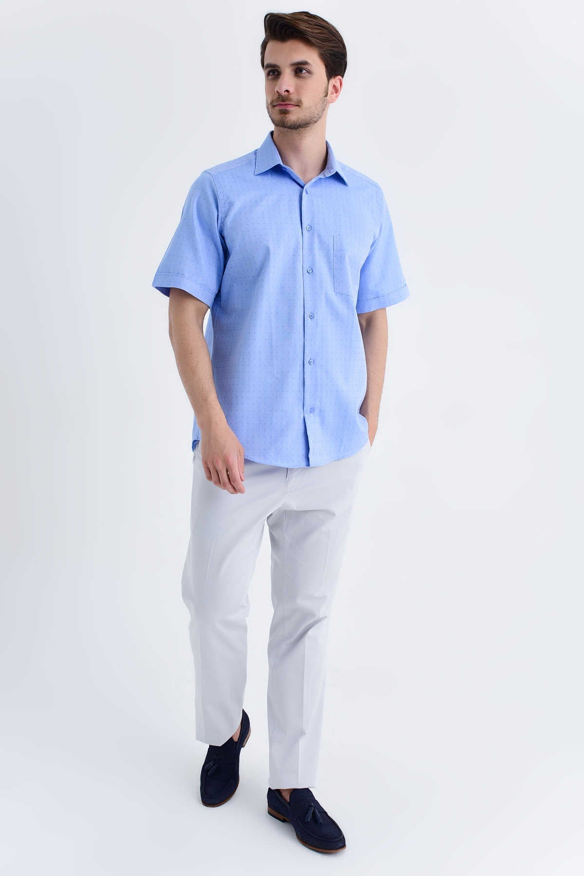 Regular Fit Light Blue Cotton Dress Shirt - SAYKI