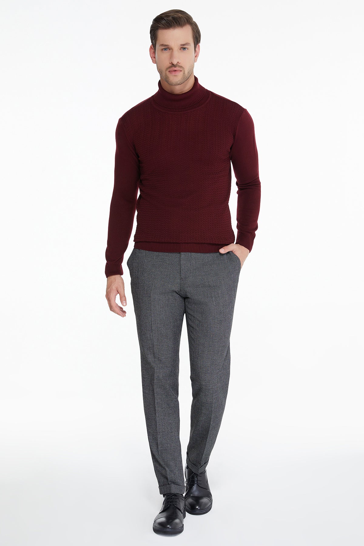 Regular Fit Light Burgundy Turtleneck Sweater - SAYKI