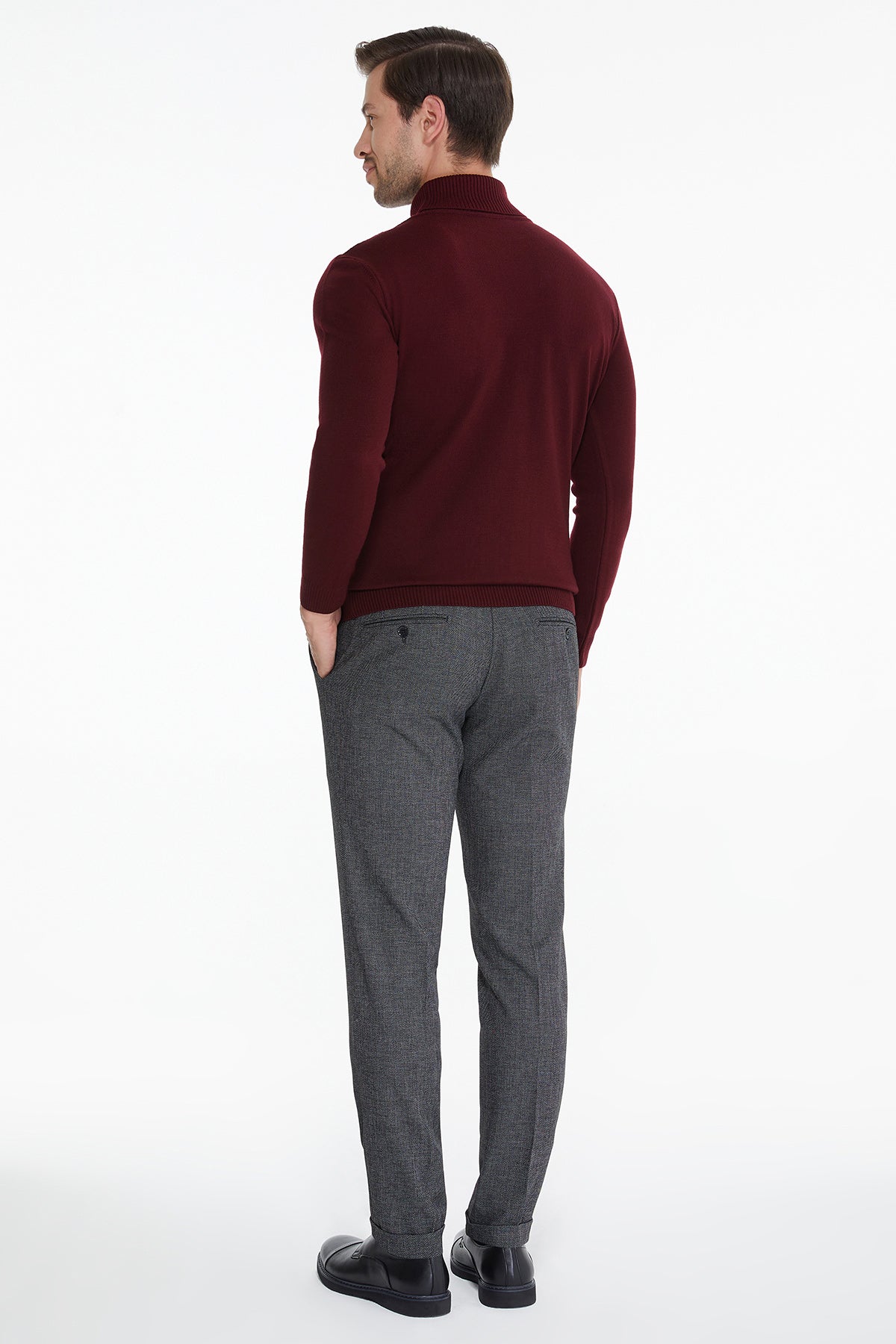Regular Fit Light Burgundy Turtleneck Sweater - SAYKI
