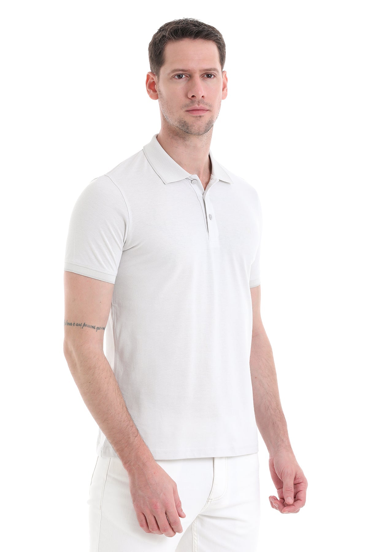 Regular Fit Light Gray 100% Cotton Polo T-Shirt - SAYKI