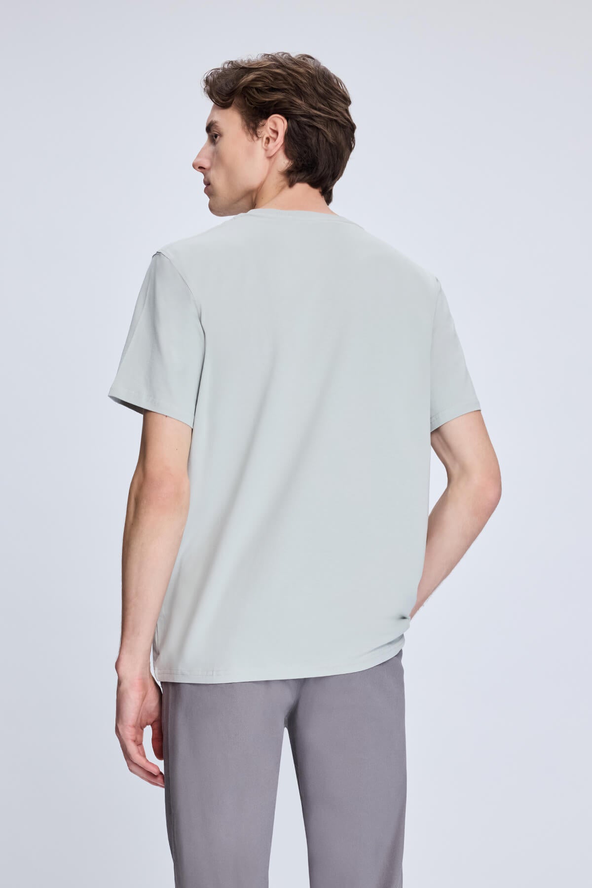 Regular Fit Light Gray Cotton Blend Crewneck T-Shirt - SAYKI