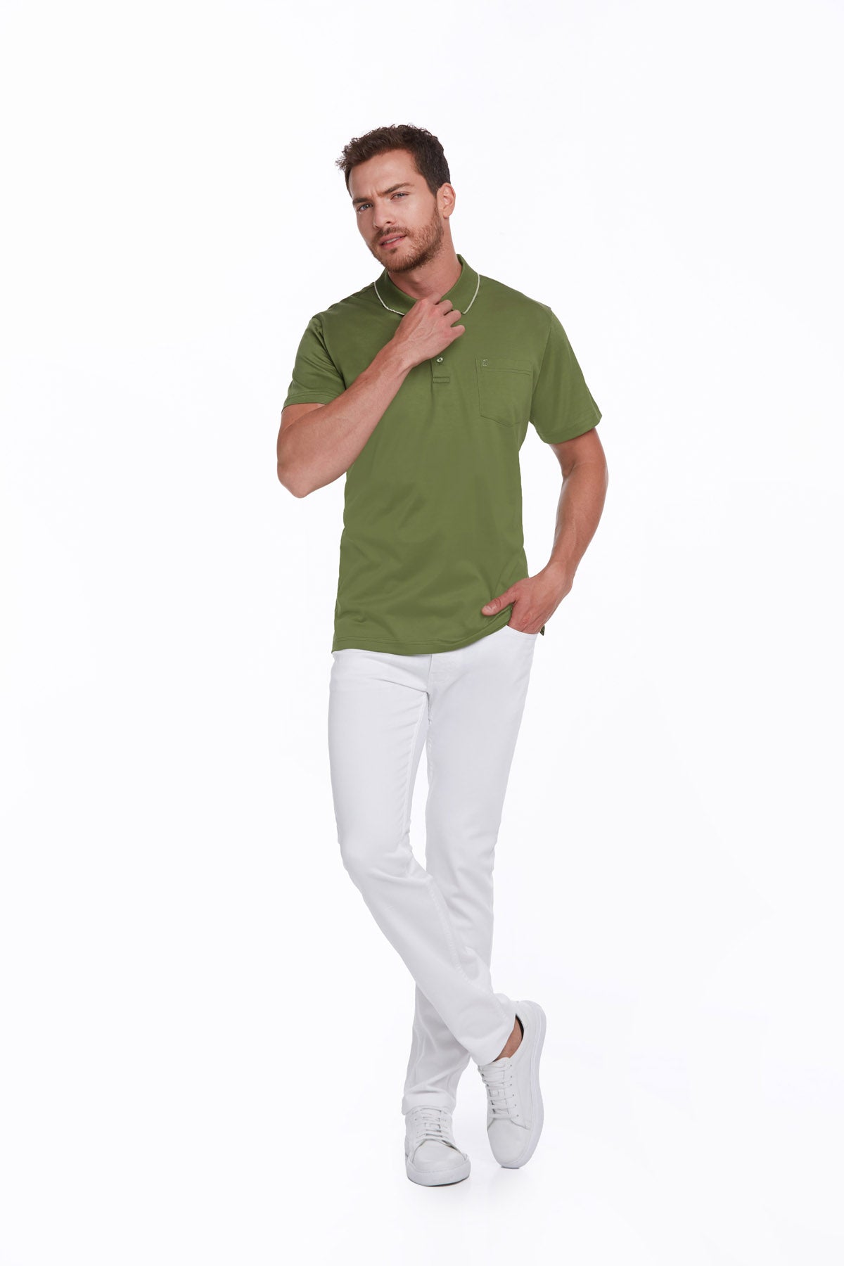 Regular Fit Light Green Basic Cotton Polo T-Shirt - SAYKI