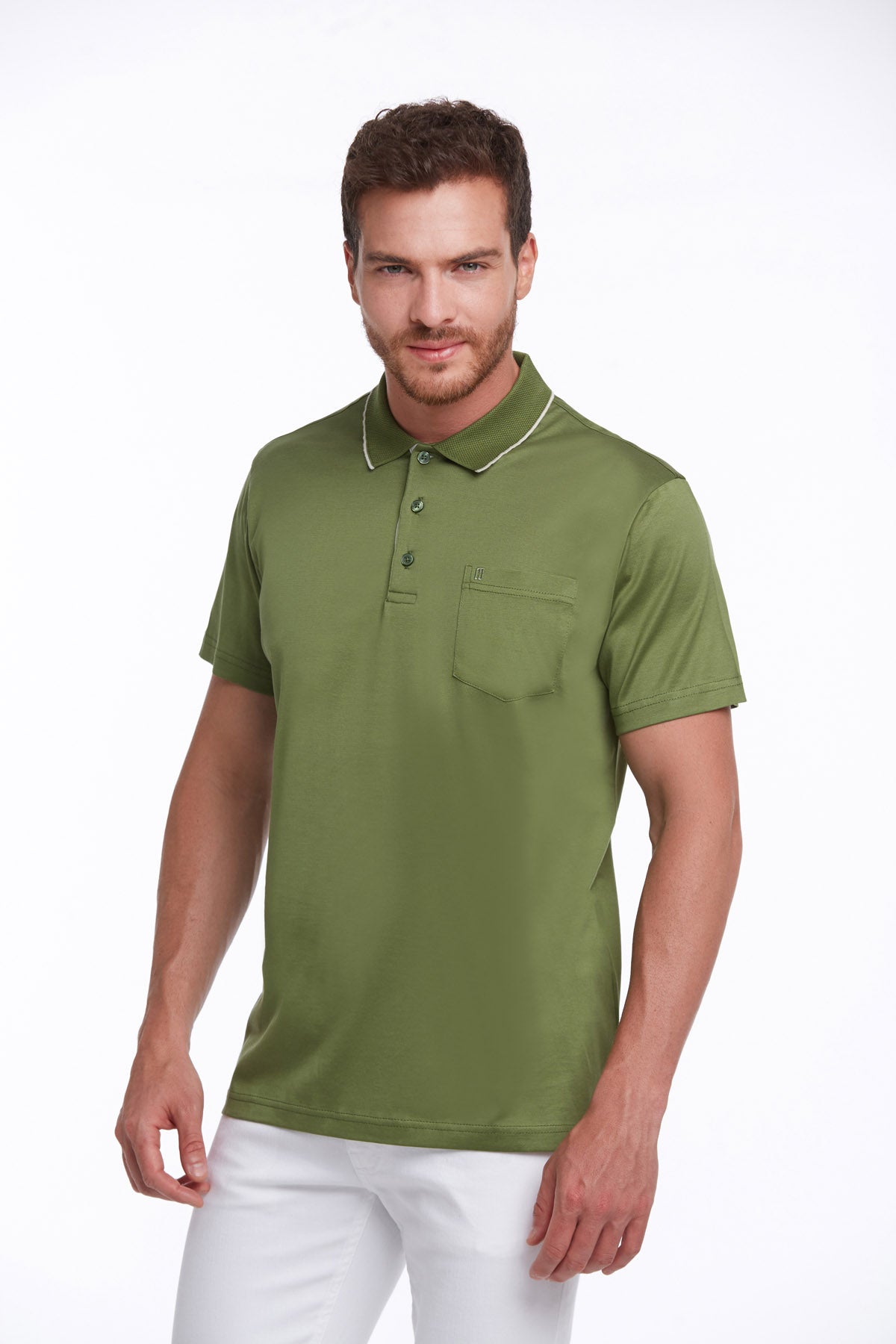 Regular Fit Light Green Basic Cotton Polo T-Shirt - SAYKI