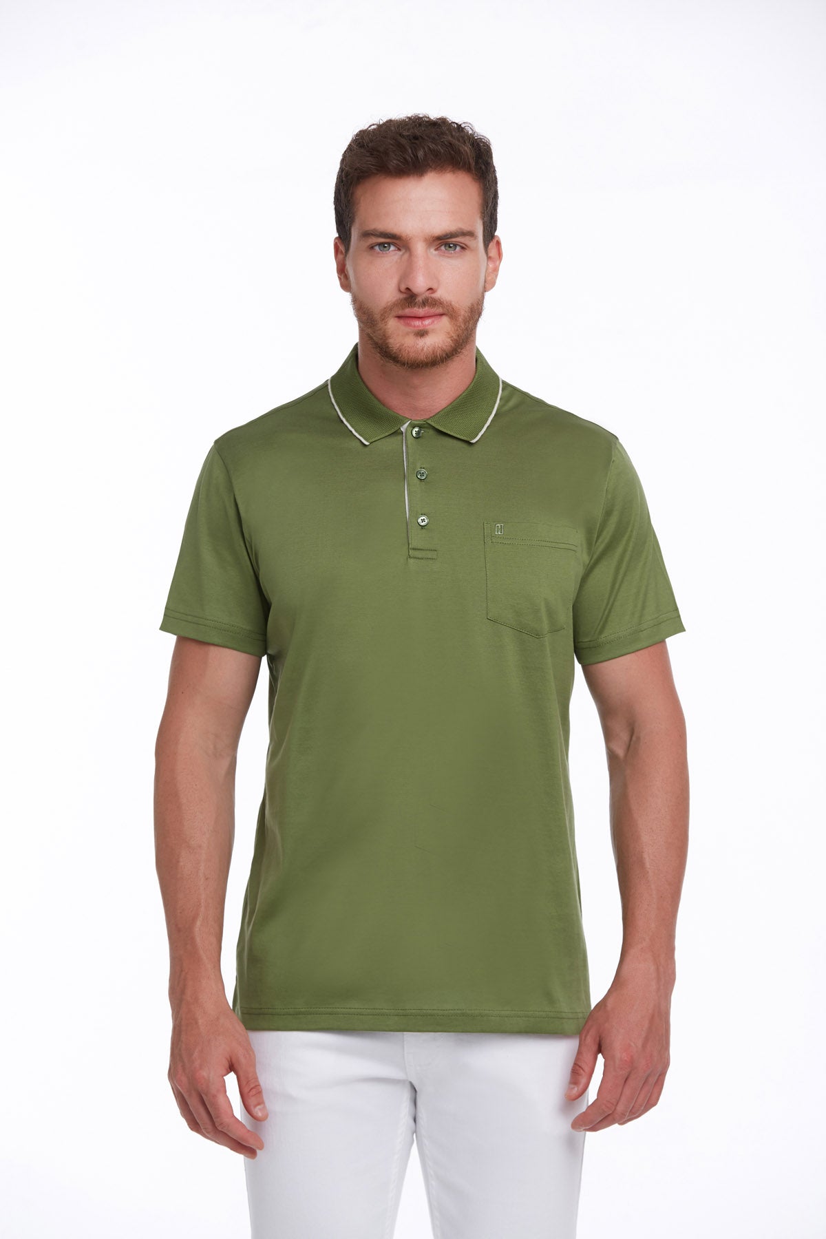 Regular Fit Light Green Basic Cotton Polo T-Shirt - SAYKI