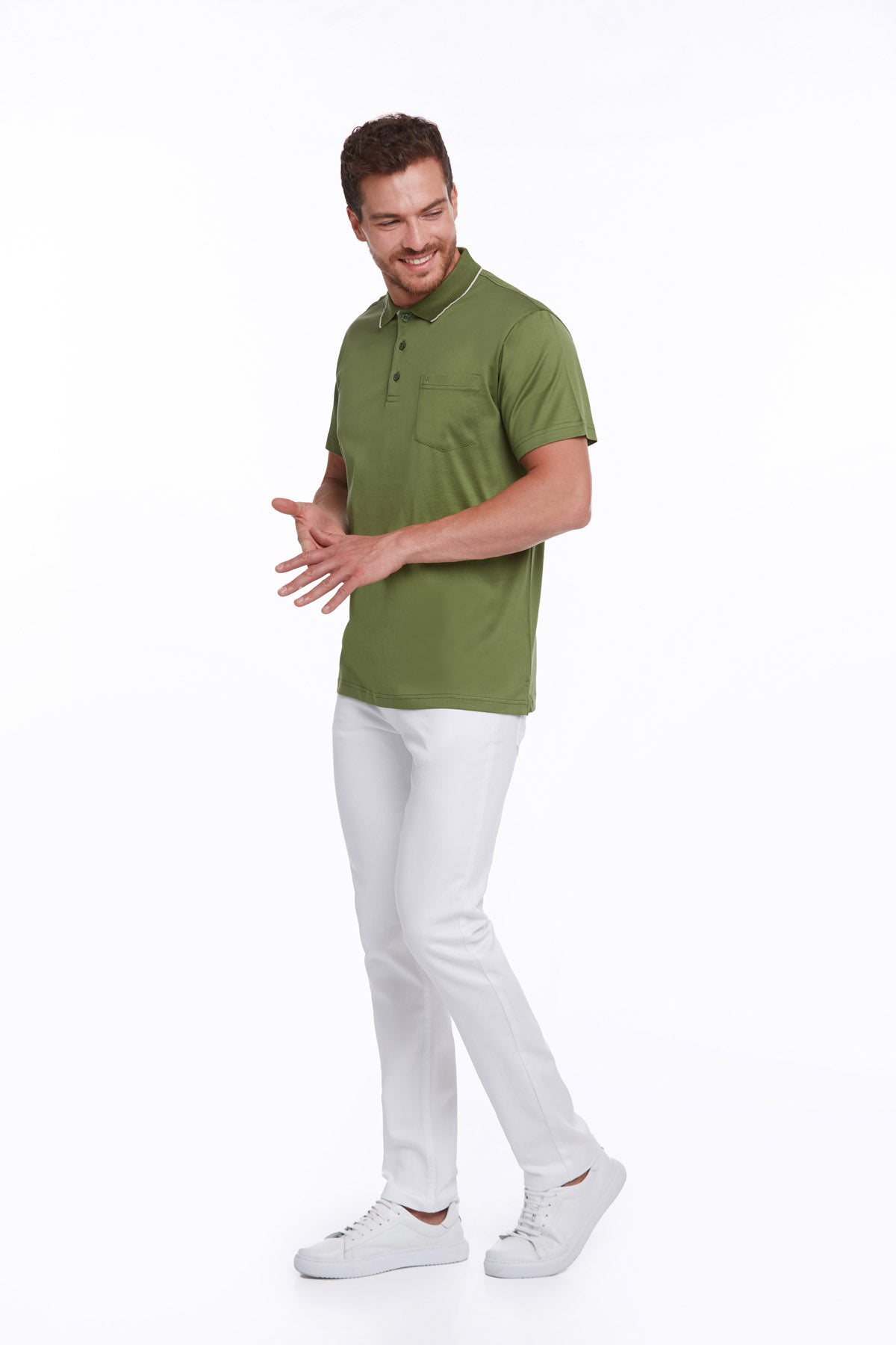 Regular Fit Light Green Basic Cotton Polo T-Shirt - SAYKI