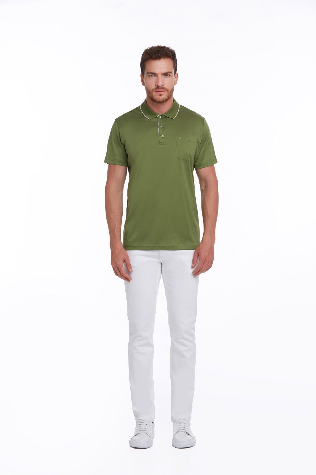 Regular Fit Light Green Basic Cotton Polo T-Shirt - SAYKI