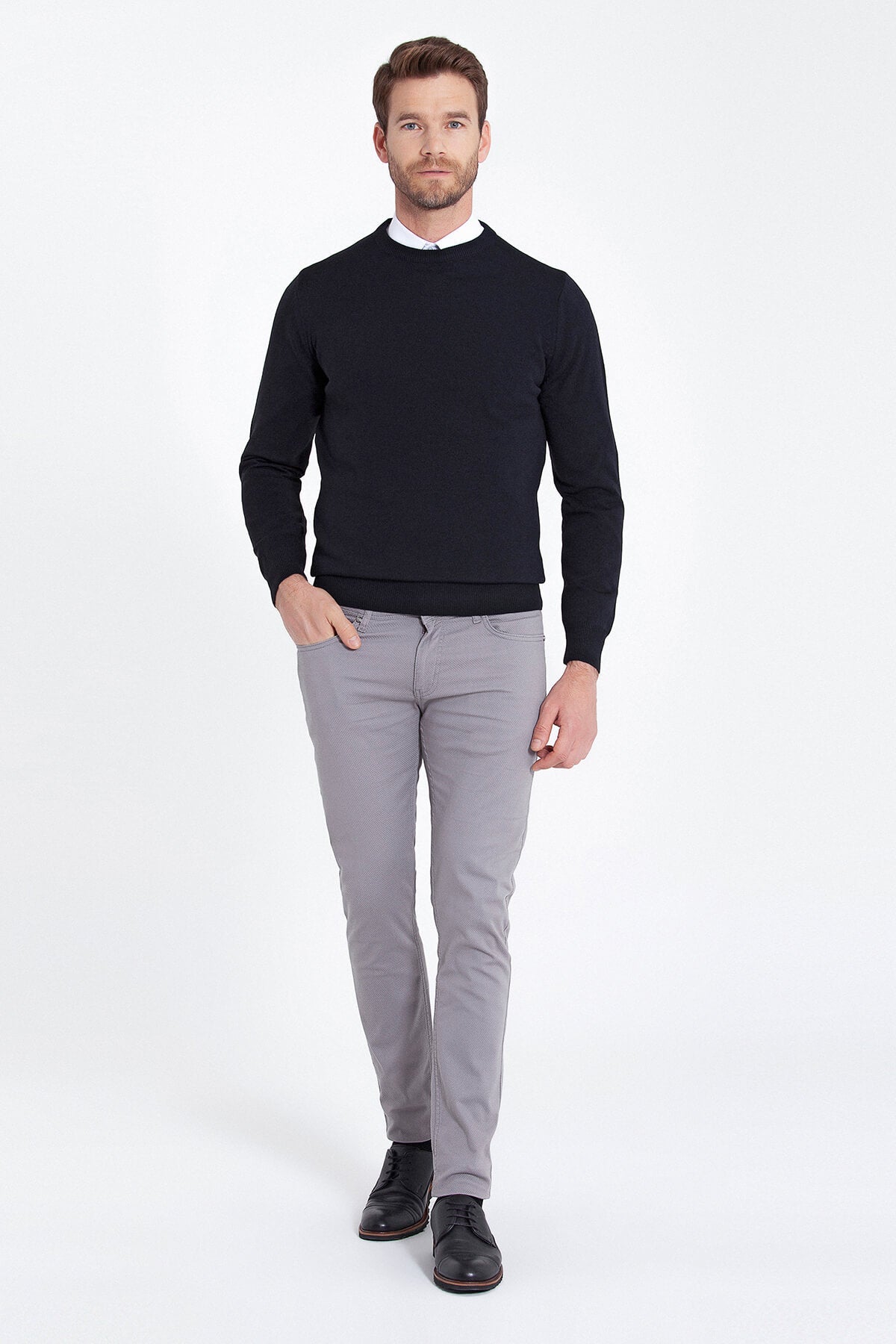 Regular Fit Light Navy Crewneck Sweater - SAYKI