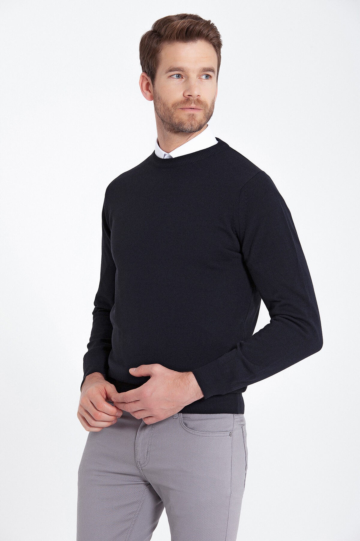 Regular Fit Light Navy Crewneck Sweater - SAYKI