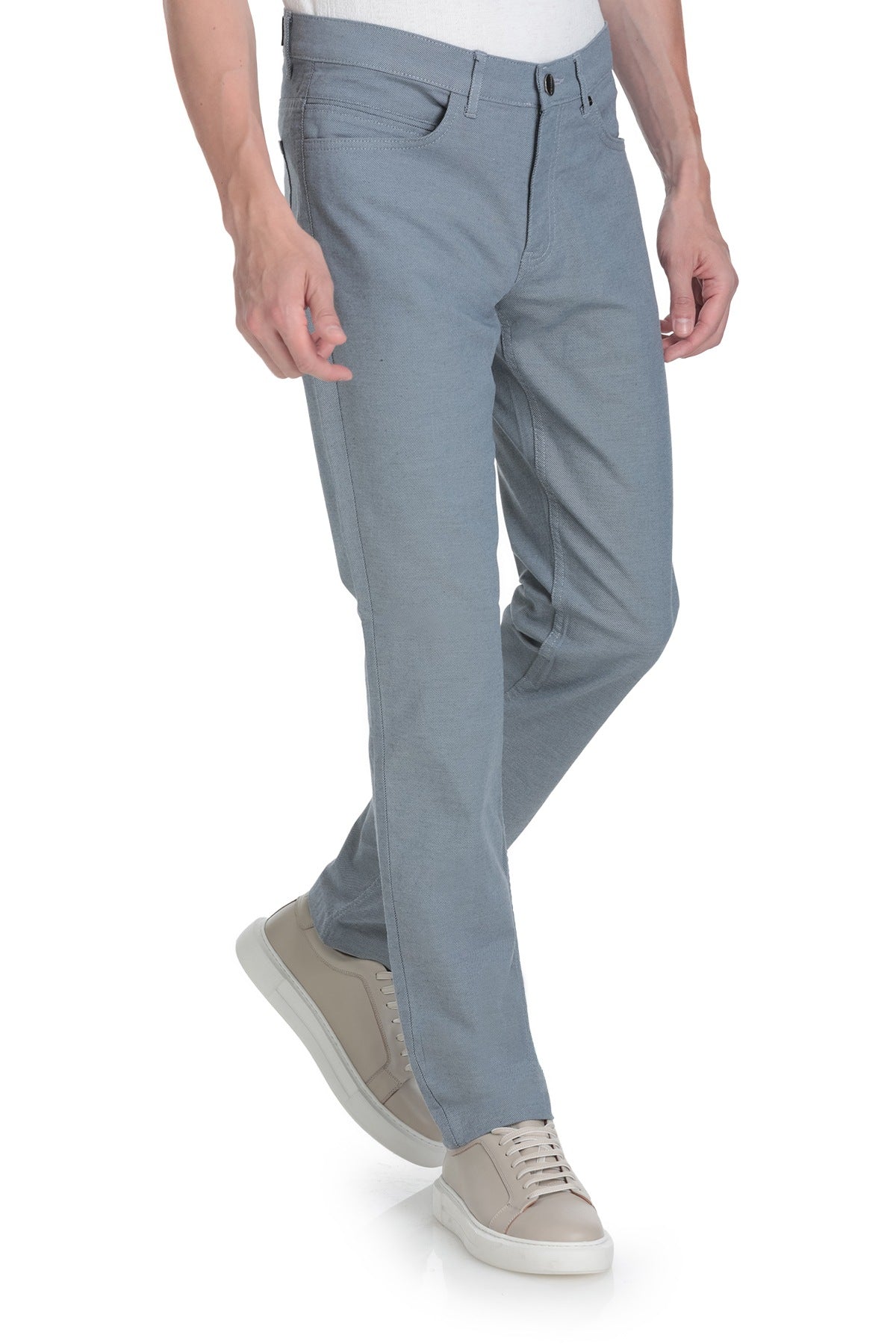 Light gray chino pants with a clean, tailored fit and subtle stitching details.