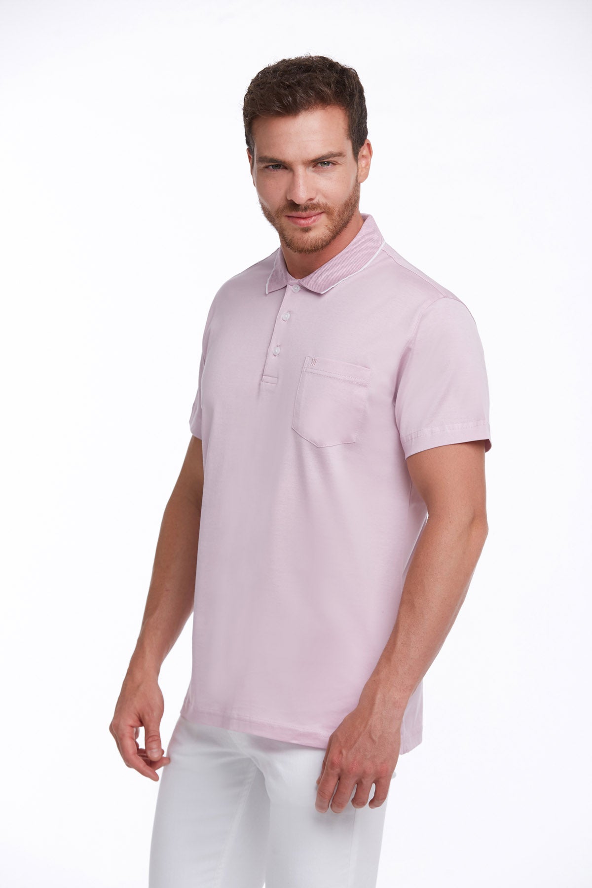 Regular Fit Lilac Basic 100% Cotton Polo T-Shirt - SAYKI