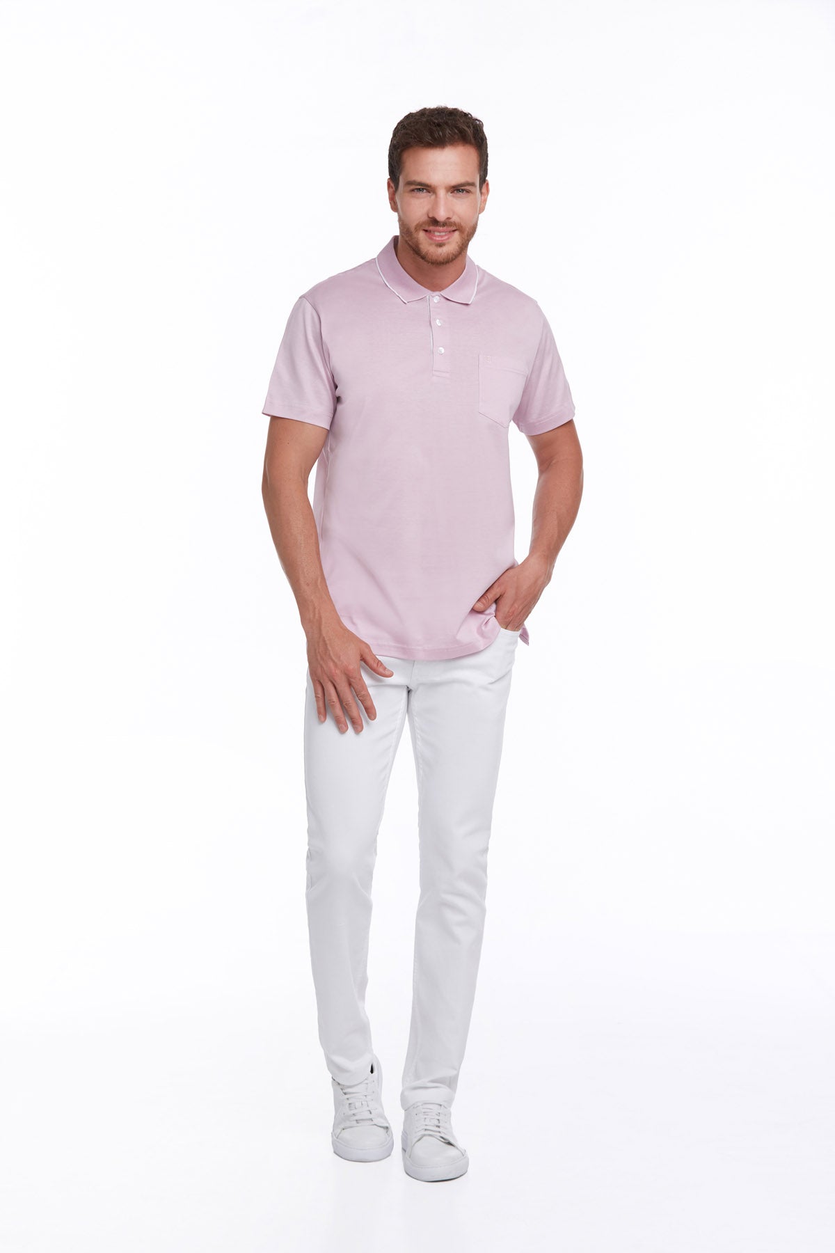 Regular Fit Lilac Basic 100% Cotton Polo T-Shirt - SAYKI