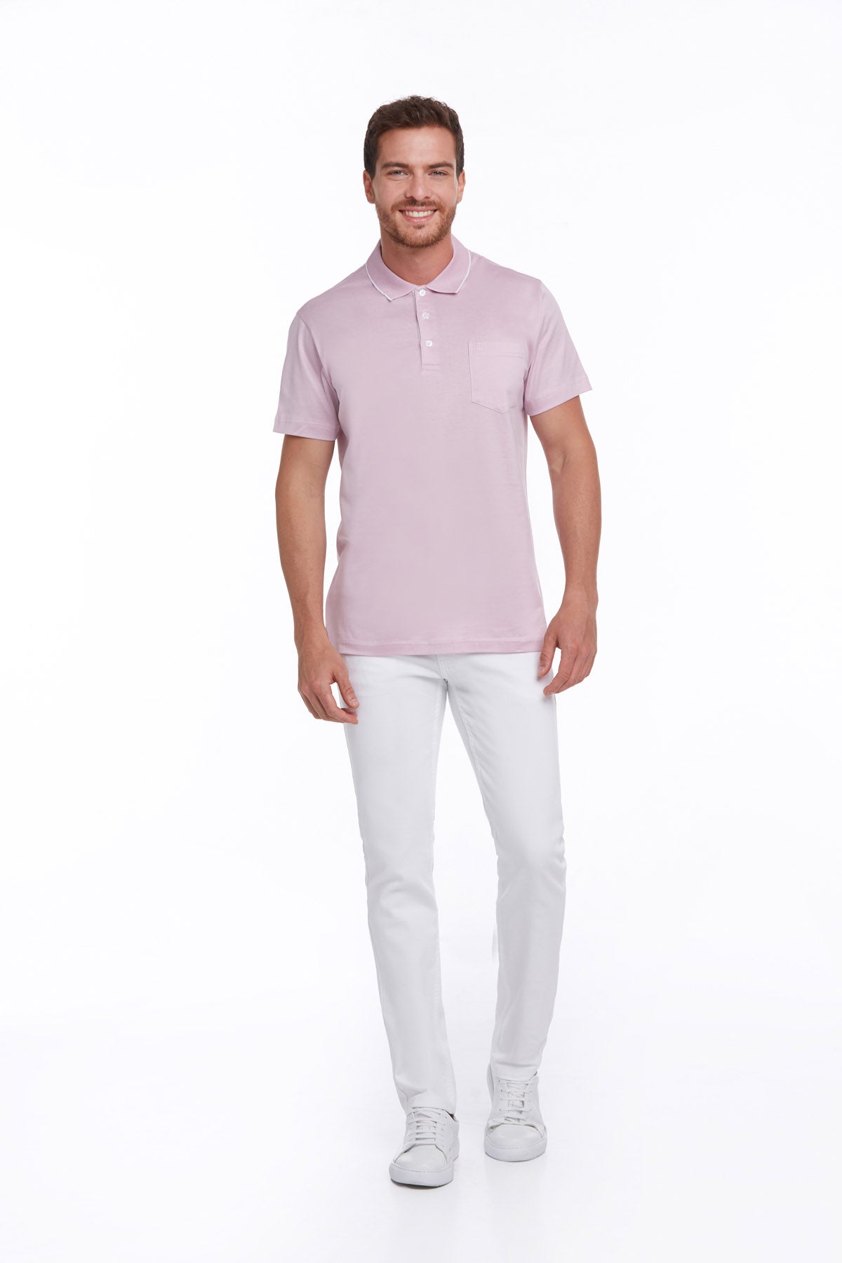 Regular Fit Lilac Basic 100% Cotton Polo T-Shirt - SAYKI