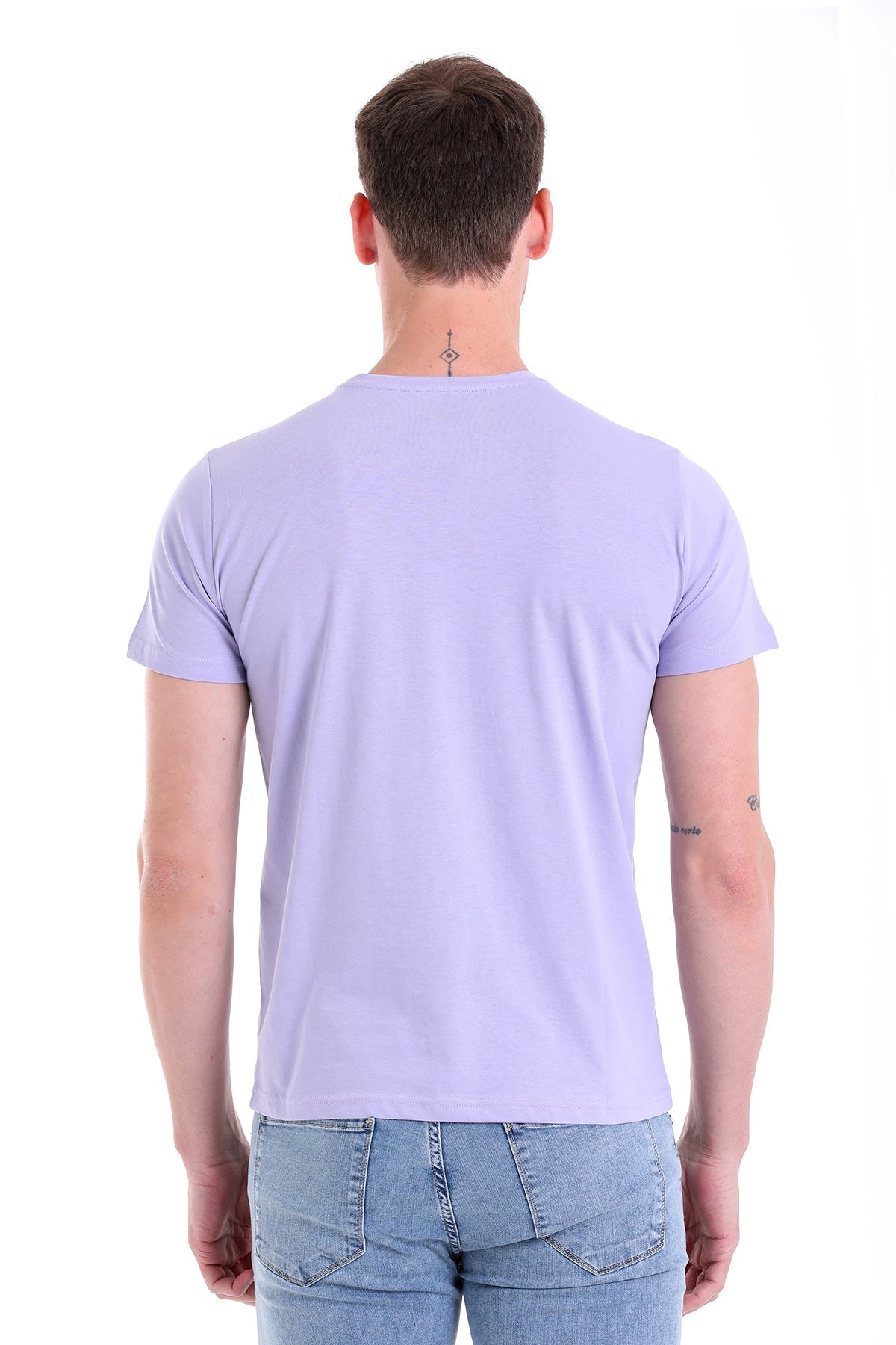 Regular Fit Lilac Basic Cotton Crew Neck T-Shirt - SAYKI