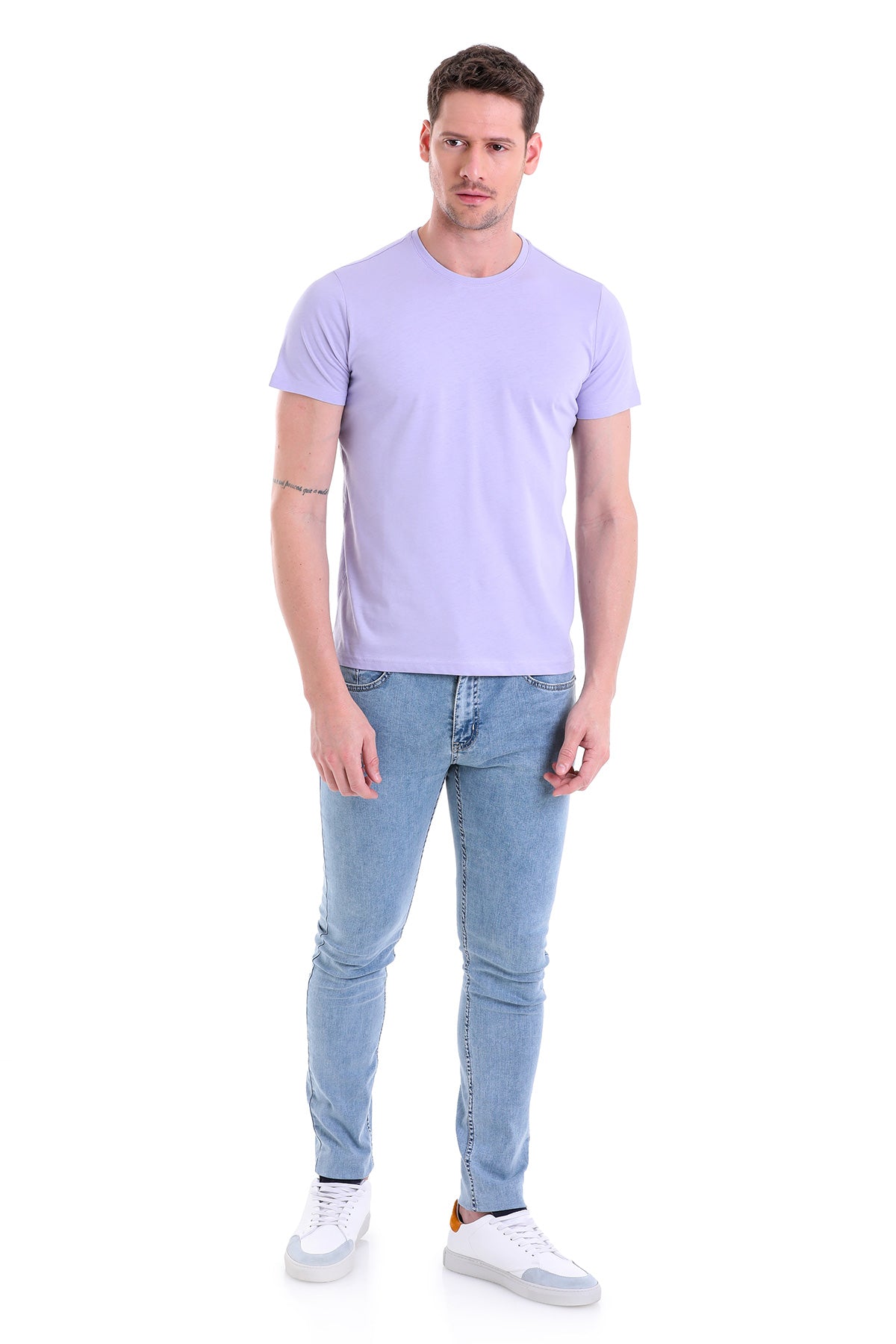 Regular Fit Lilac Basic Cotton Crew Neck T-Shirt - SAYKI
